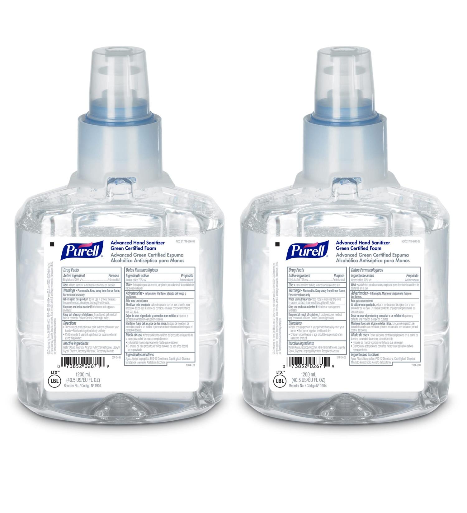PURELL LTX-12 EcoLogo Certified Fragrance-Free Hand Sanitizer Foam Refill, 1200 mL (Pack of 2) - Buy Online on SooperMarket.com
