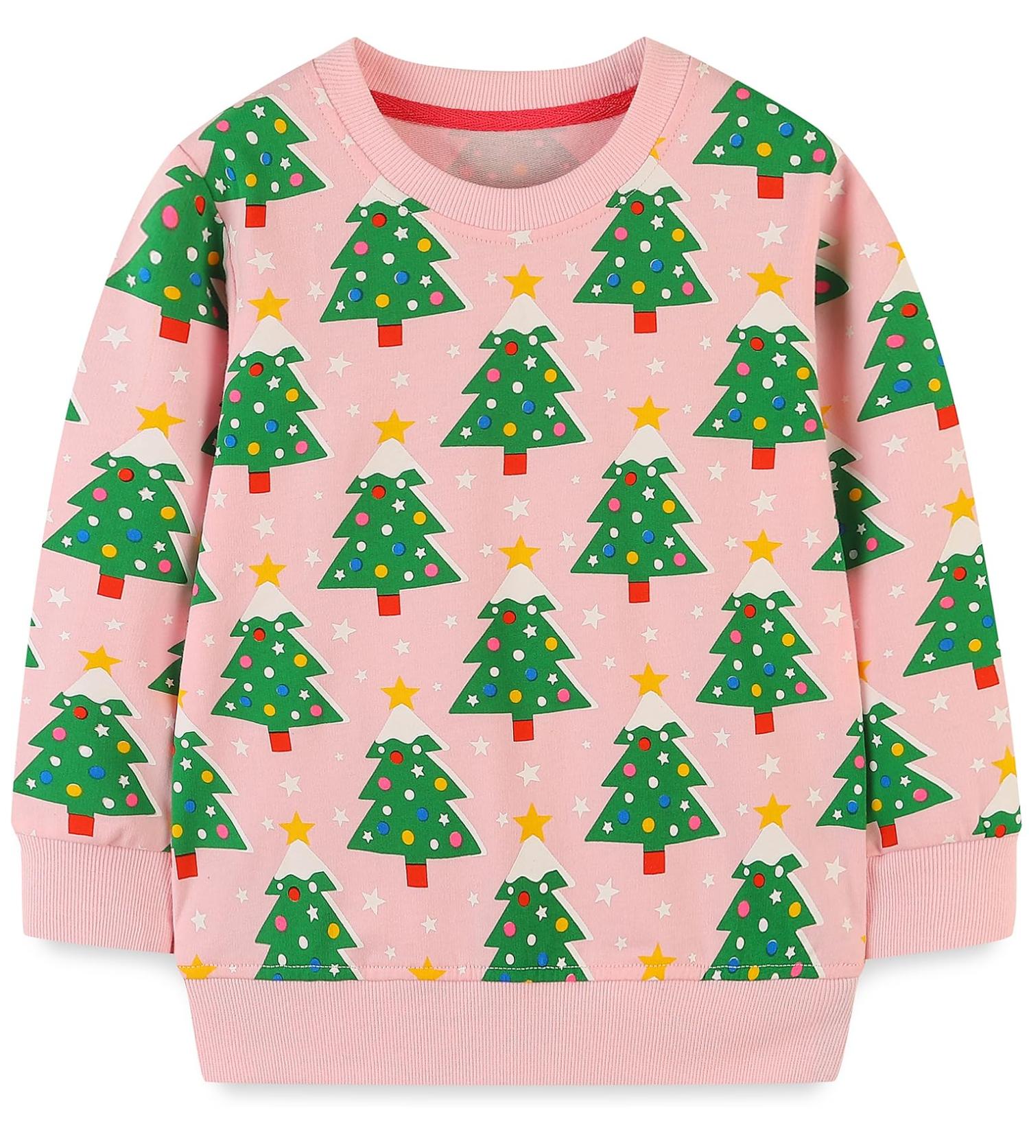 Girls Cotton Sweatshirt | Long Sleeve Casual Jumper for Toddler | Age 2-3 Years | Christmas Trees | Kids T-Shirt - Buy Online on SooperMarket.com