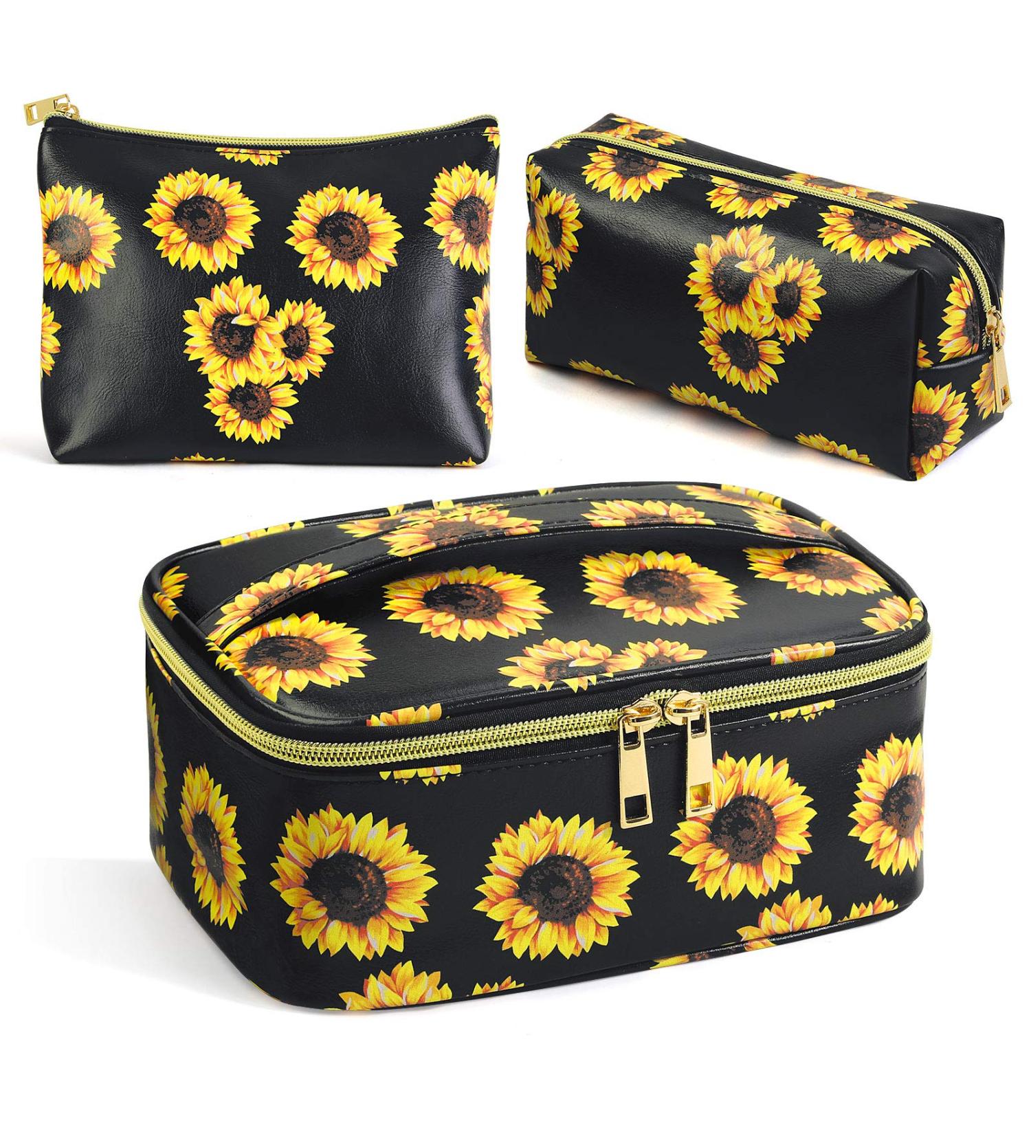MAGEFY 3 Piece Sunflower Cosmetic Bag Set | Stylish Travel Makeup Pouch | International Shipping Available - Buy Online on SooperMarket.com
