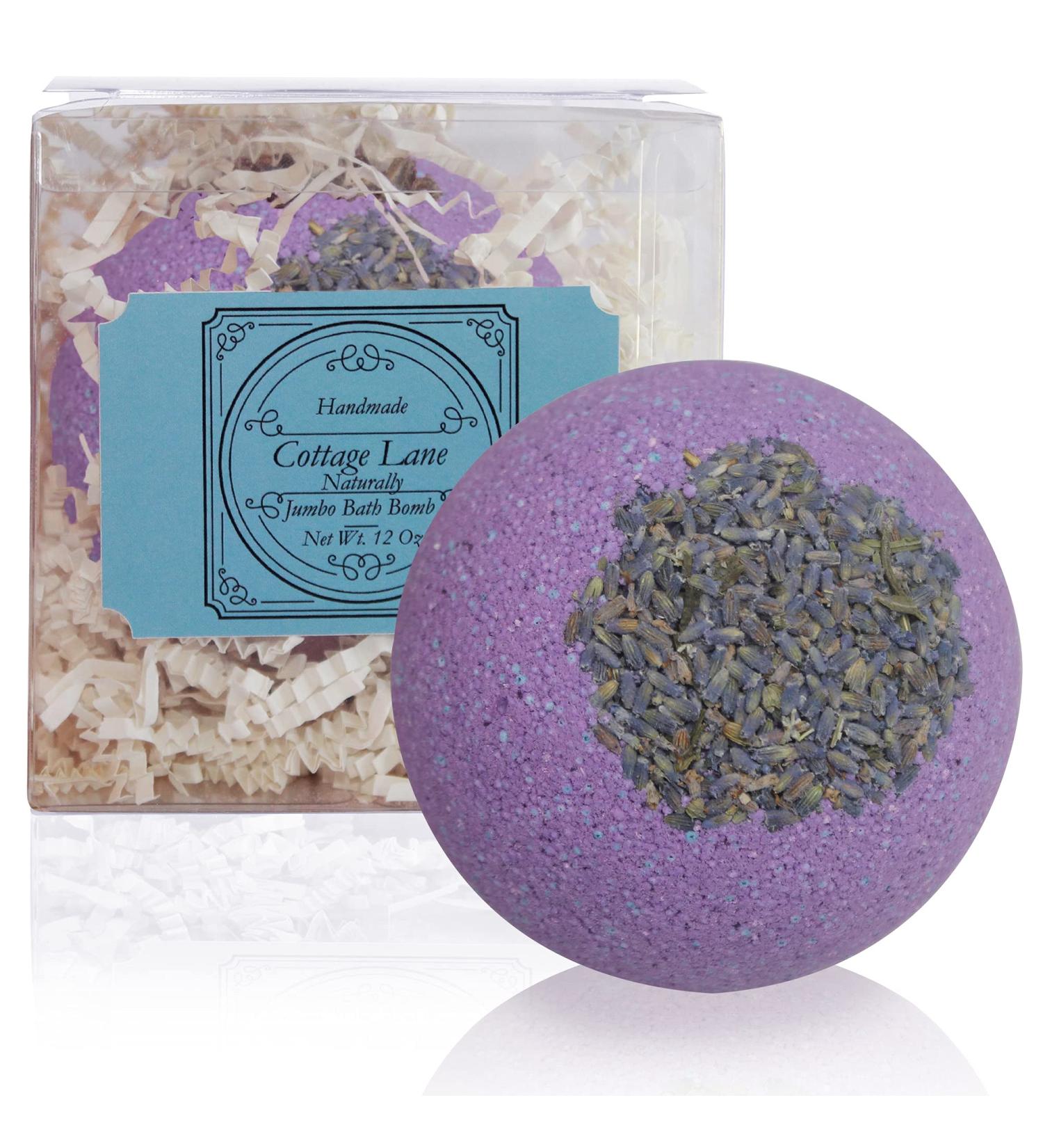 Lavender Vanilla Giant 12oz Fizzy Bath Bomb with Real Dried Flower Petals by Cottage Lane - Night of Romance Collection - Buy Online on SooperMarket.com