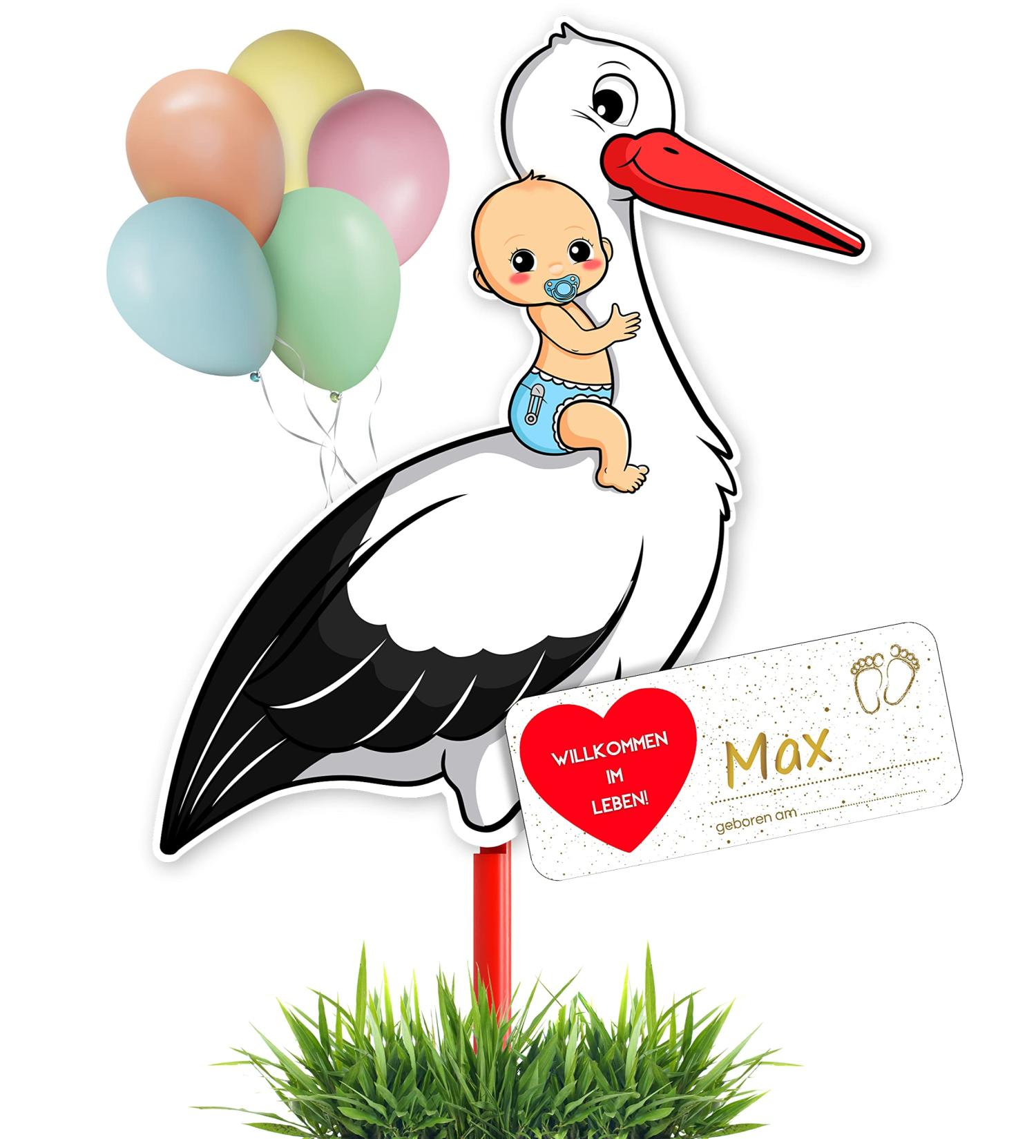 Gl cksgut Rattierorch Baby Blue 5-Part Set | Birth Stork with Wooden Stick Name Tag Greeting Card & Pen | Perfect Birth Gift for Baby Boy - Buy Online on SooperMarket.com