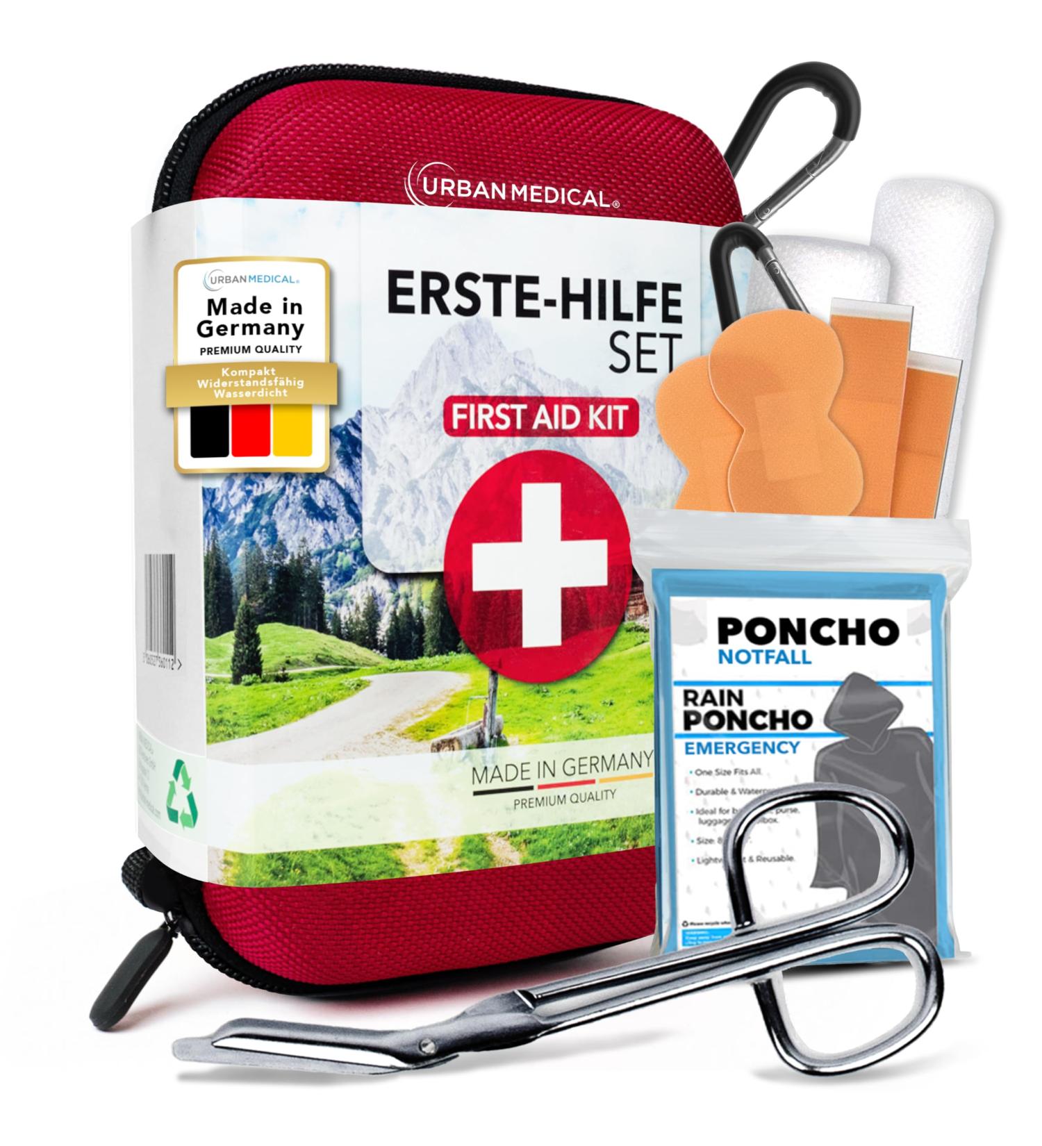 Urban Medical Outdoor First Aid Set - Fully Equipped Kit with Malta Emergency Brochure Rescue Blanket & Rain Poncho | Ideal for Car & Bike | DIN13167 - Buy Online on SooperMarket.com