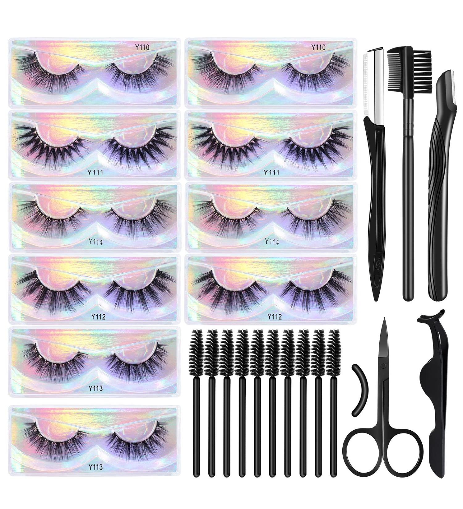 MAGEFY Faux Mink Eyelashes Variety Pack - 10 Pairs, 5 Styles | Natural to Dramatic Volume | 3D False Lashes with Brow Grooming Kit - Buy Online on SooperMarket.com