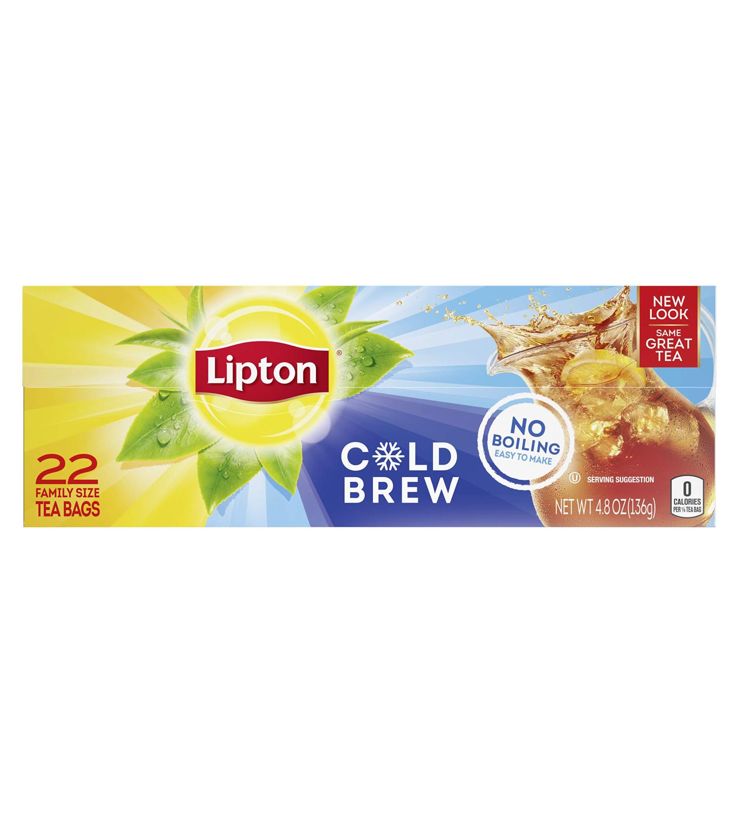 Lipton Family Size Cold Brew Tea Bags, Iced Tea - 22 Count (Pack of 6) - Buy Online on SooperMarket.com