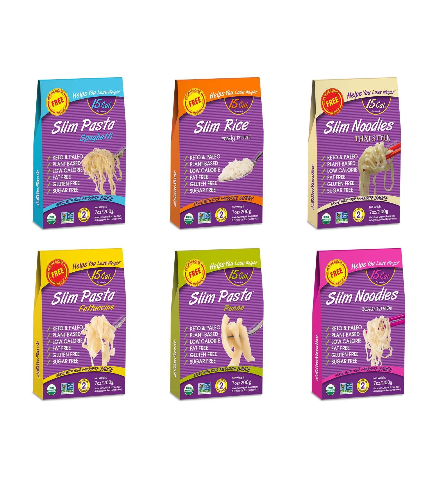 Organic Keto Konjac Slim Pasta - Carb-Free Noodles | Shirataki Fettuccine & Spaghetti - Gluten-Free Rice | Ready to Eat (200g) Pack of 6 - Buy Online on SooperMarket.com