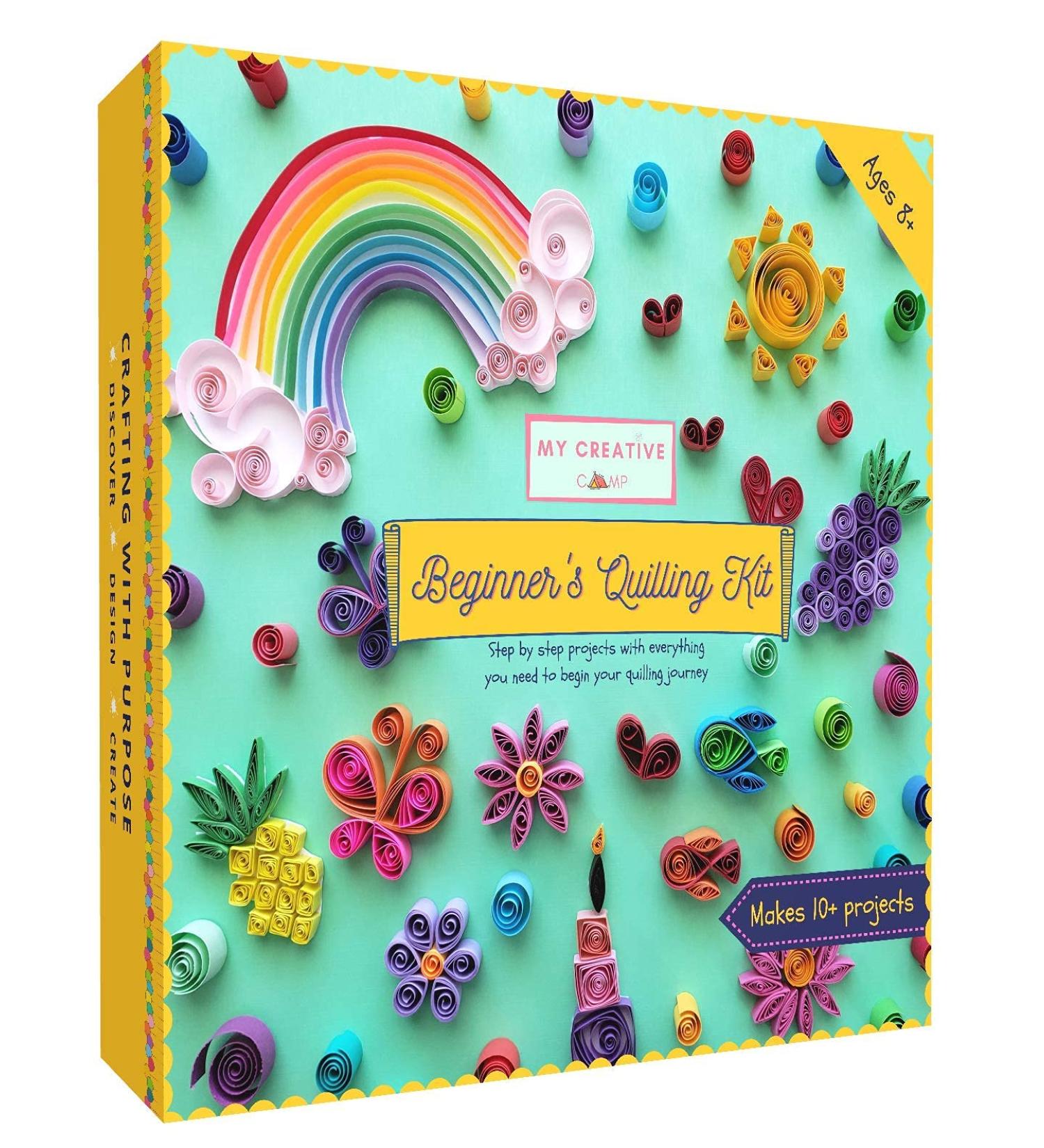 My Creative Camp Beginner's Quilling Kit - DIY Craft Kit for Kids and Adults | 10 Projects with Storage Box, Tools, Gem Stickers, Supplies, and Paper Strips - Includes Instructions and Shape Chart - Buy Online on SooperMarket.com