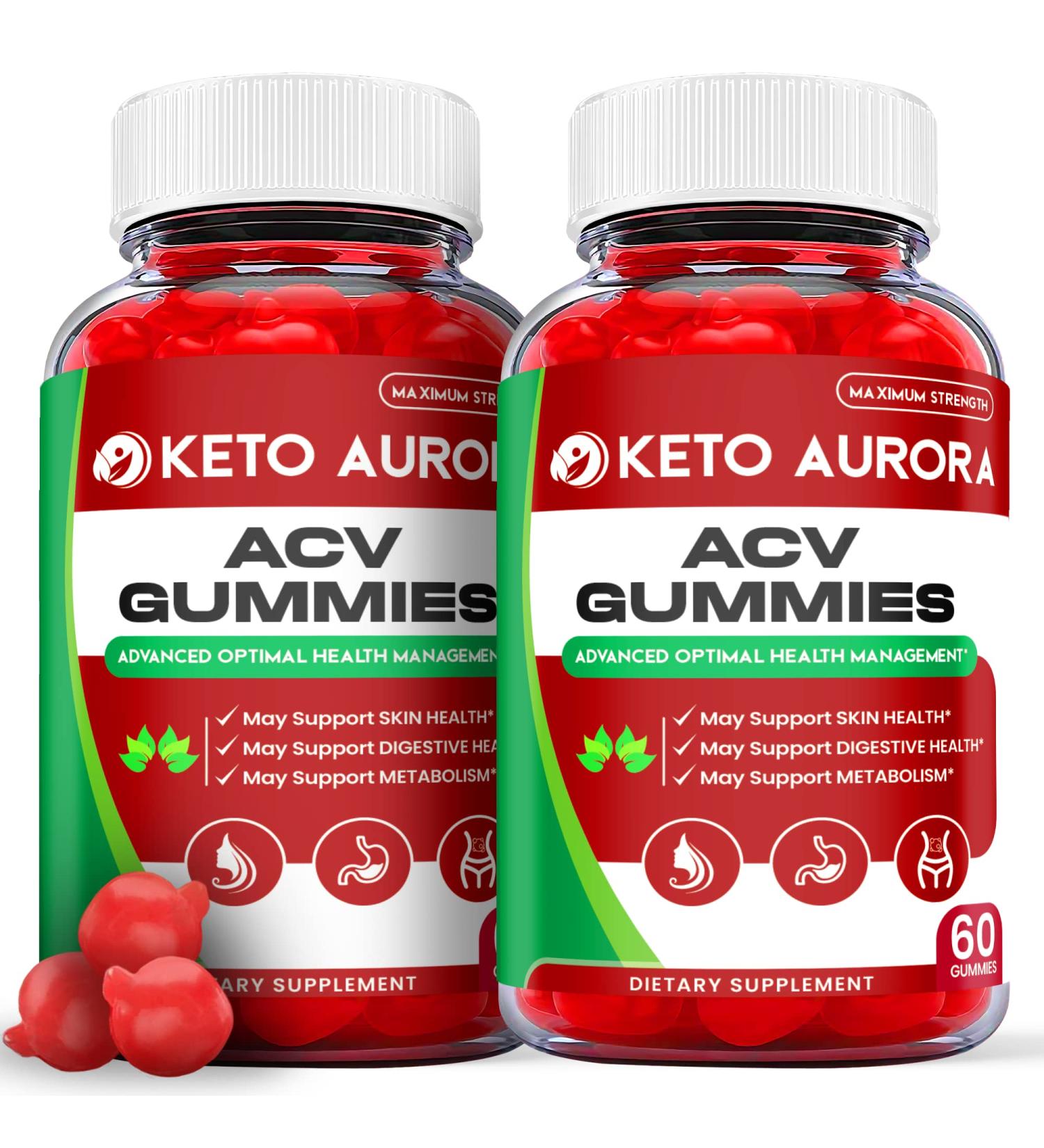 2 Pack Keto Aurora ACV Gummies - Vegan Formula for Weight Loss - Apple Cider Vinegar with Vitamin B12 (120 Gummies) - Buy Online on SooperMarket.com