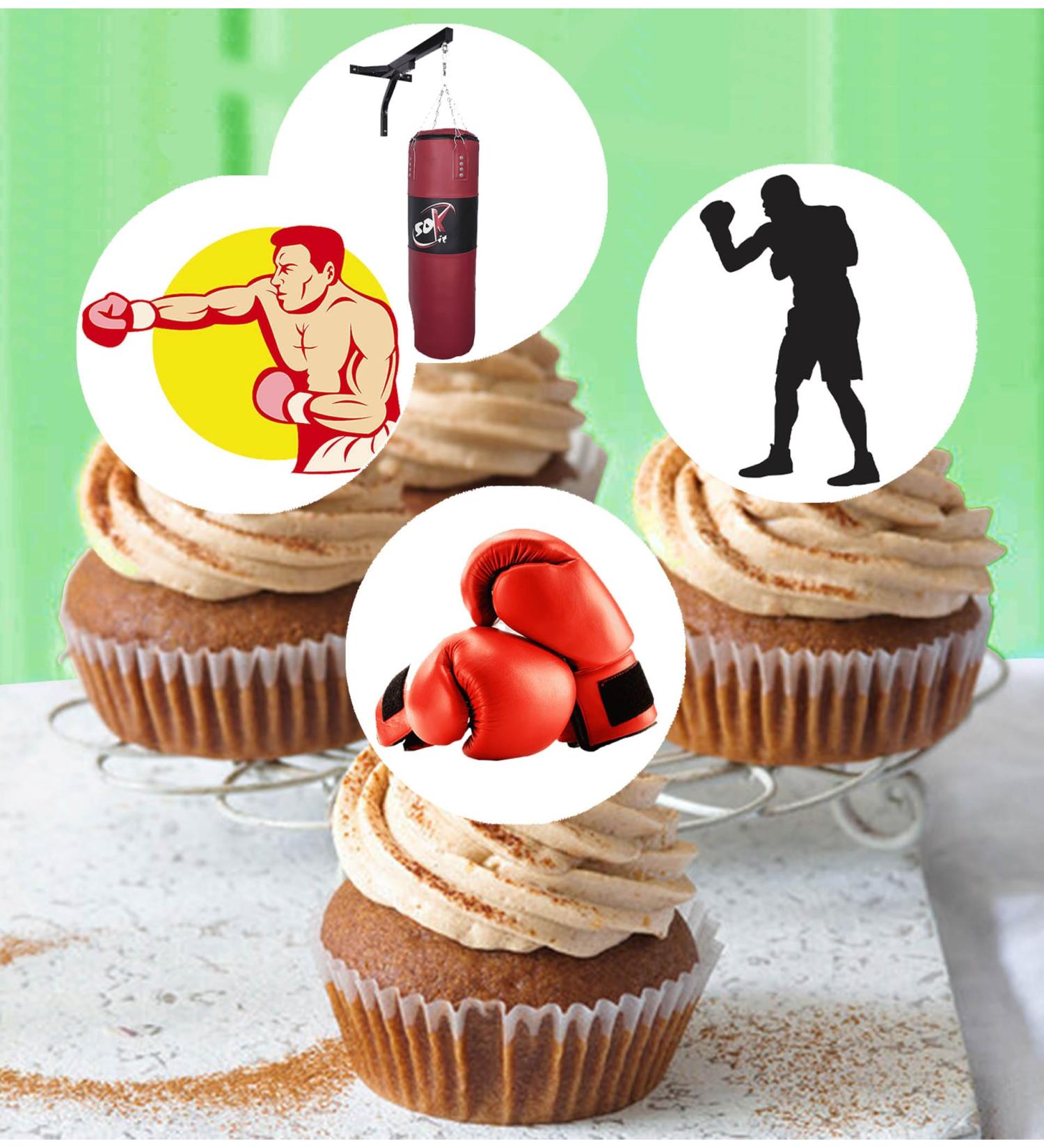 24 x Pre-Cut Boxing 4 Edible Stand up Wafer Paper Cupcake Toppers Cake Decorations Birthday Party Sport Martial Art - Buy Online on SooperMarket.com