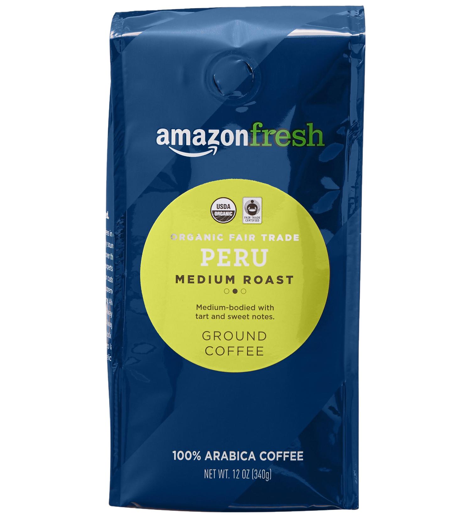 AmazonFresh Organic Fair Trade Peru Ground Coffee - Medium Roast - 12 Ounce - Buy Online on SooperMarket.com