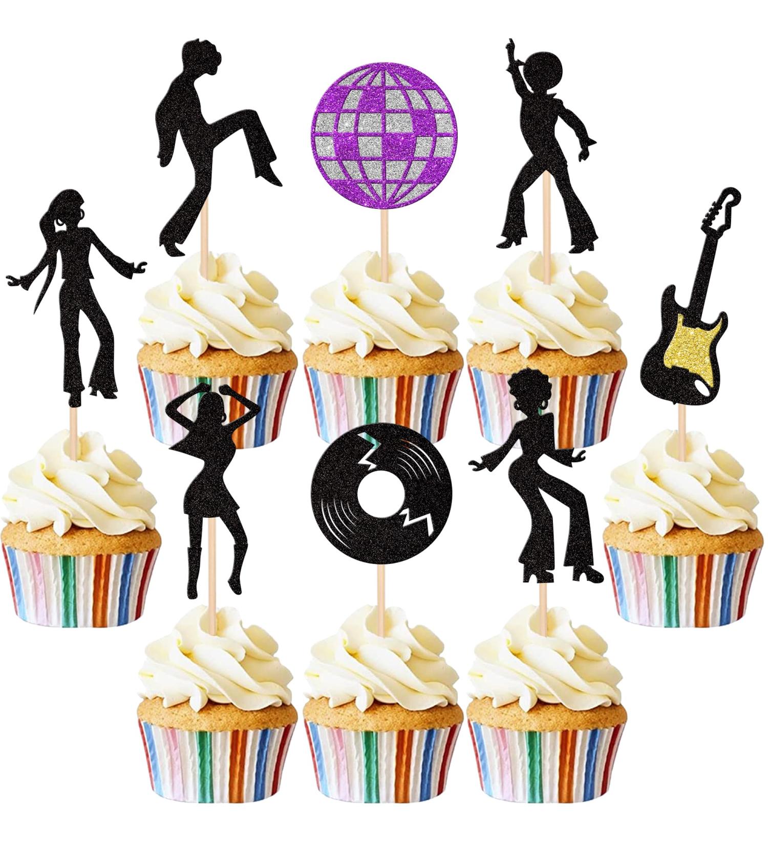 Rsstarxi 24 Pack 70's Disco Dancing Cupcake Toppers Glitter 80's Disco Dancer Cupcake Picks 70's 80's Disco Cake Decorations for Music Ball Disco Theme Wedding Birthday Party Decorations Design 1 - Buy Online on SooperMarket.com