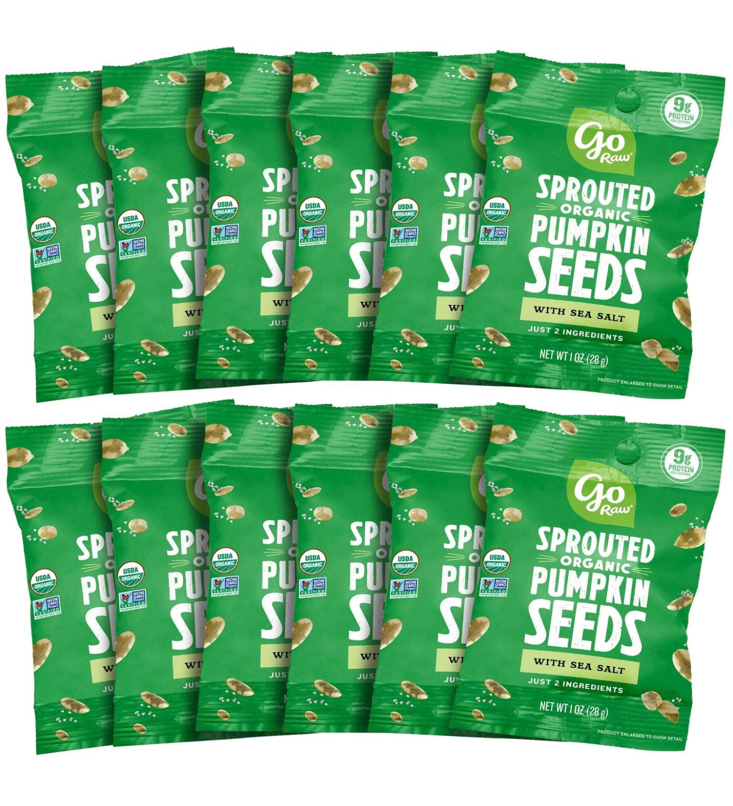 Go Raw Seeds with Sea Salt - 12 oz. Bags Box of Keto Vegan Gluten Free Organic Superfood Pumpkin Seeds - Single-Serve Snack Packs - Buy Online on SooperMarket.com