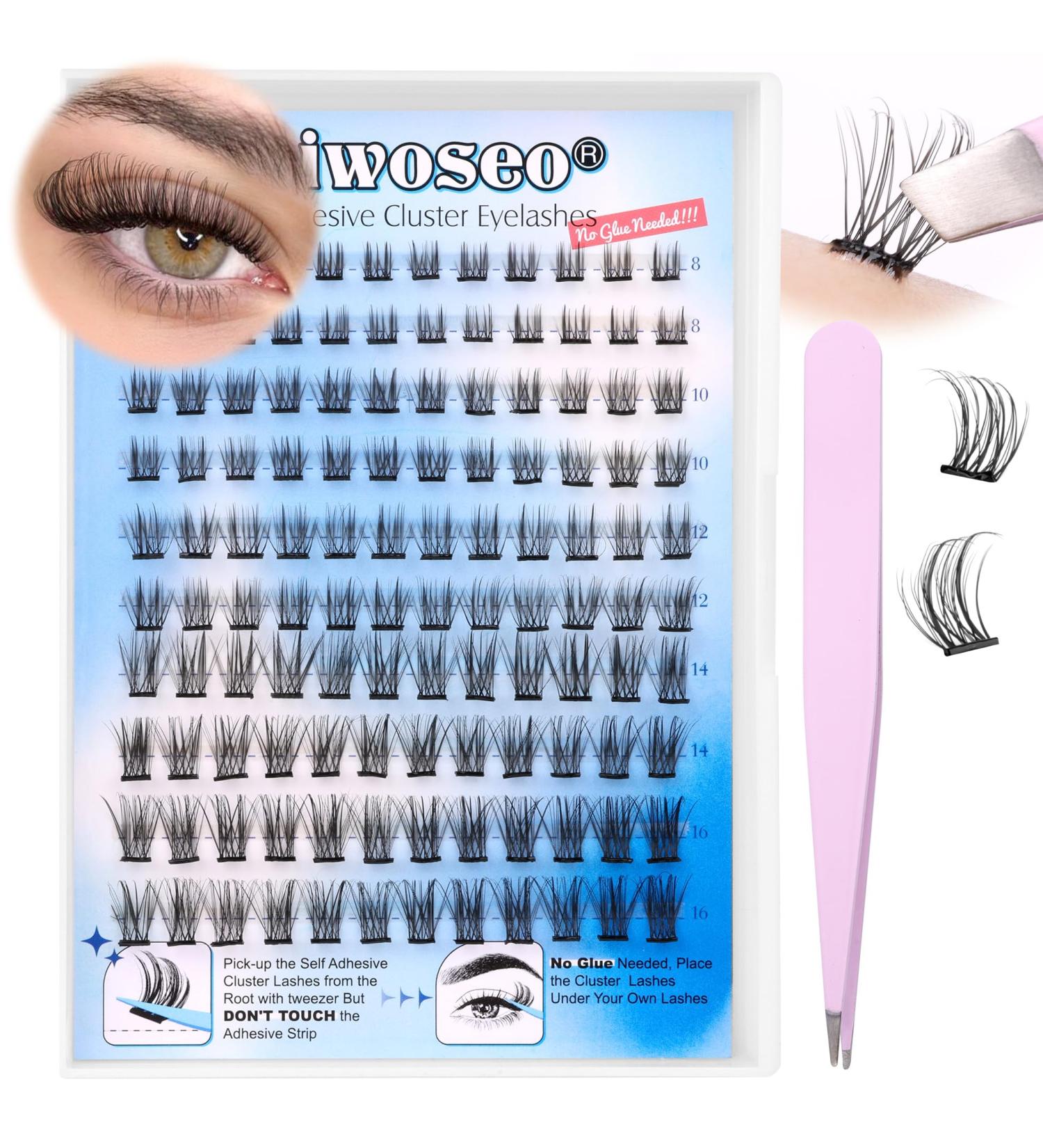 Self Adhesive Eyelashes - No Glue Needed, Natural Look Cluster Lashes (120pcs, 8-16MM) - Reusable & Beginner-Friendly - Buy Online on SooperMarket.com