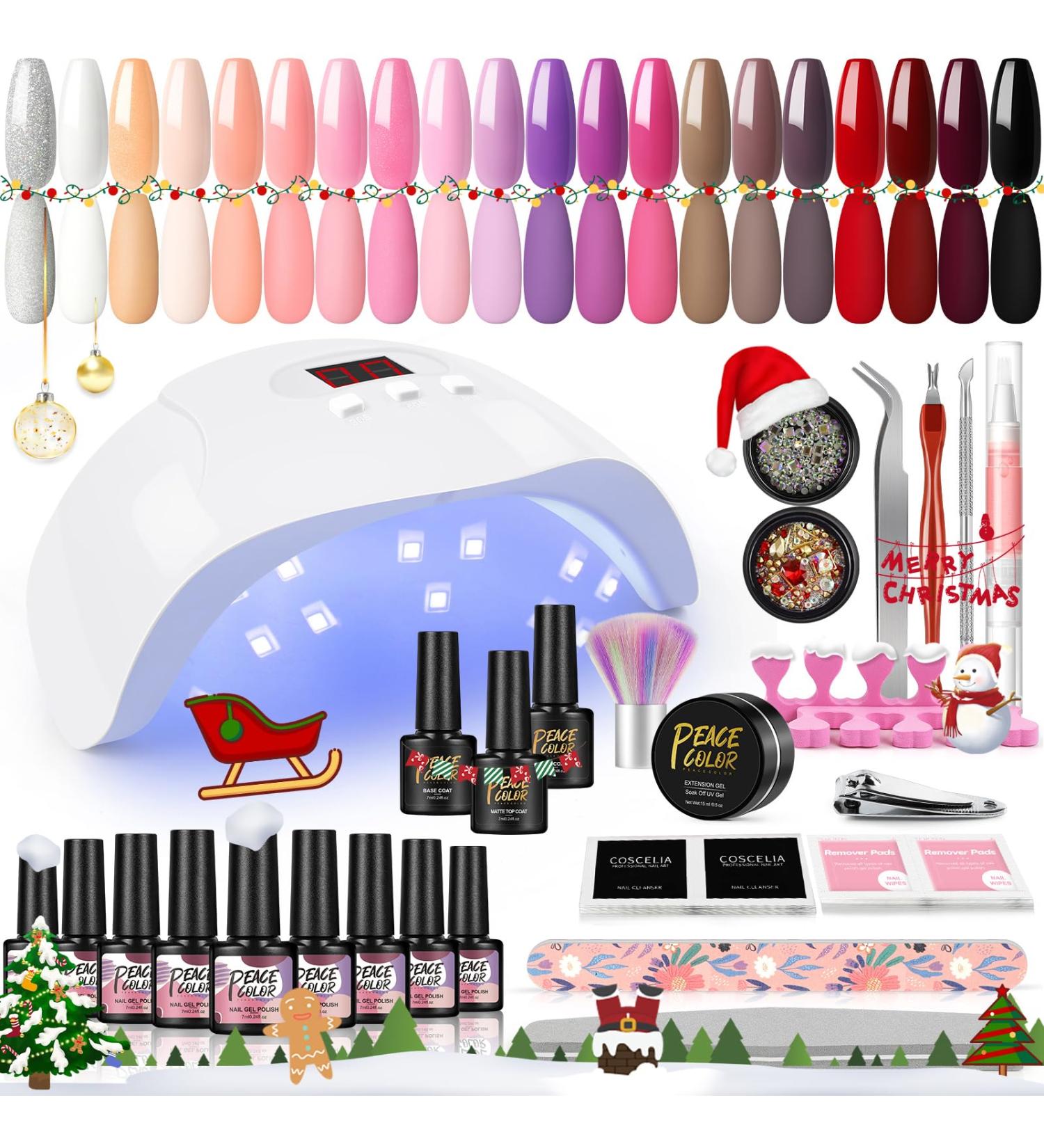 PEACECOLOR Gel Nail Kit with 36W Lamp - 20 Color Starter Set with Glossy & Matte Top Coats - Manicure Tools for DIY at Home - Buy Online on SooperMarket.com