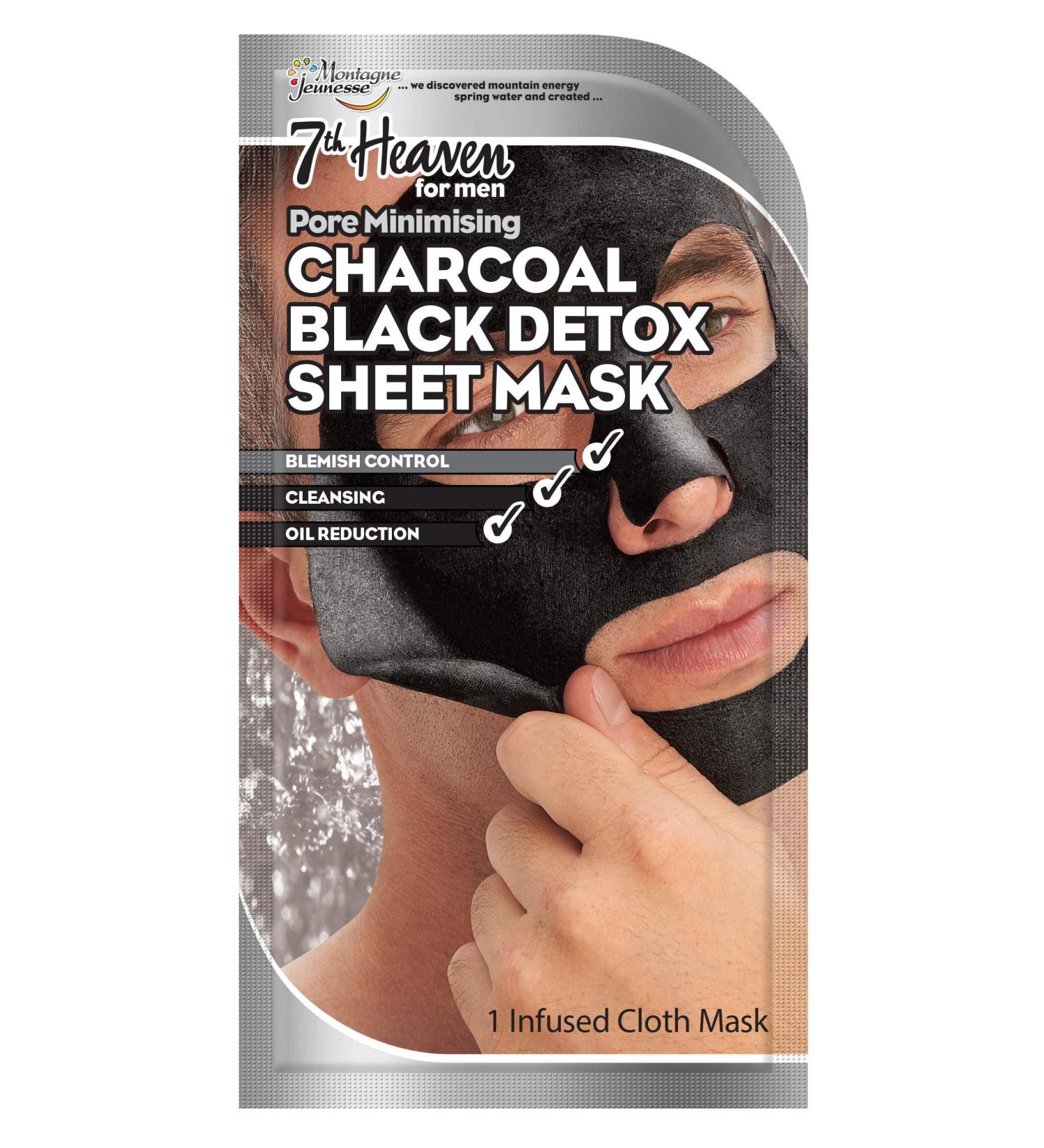 7th Heaven Charcoal Black Dexot Sheet Mask for Men with Charcoal and Green Tea to Draw Out Dirt Absorb Excess Sebum and Minimise Pores for a Rejuvenated Complexion - Ideal for All Skin Types - Buy Online on SooperMarket.com