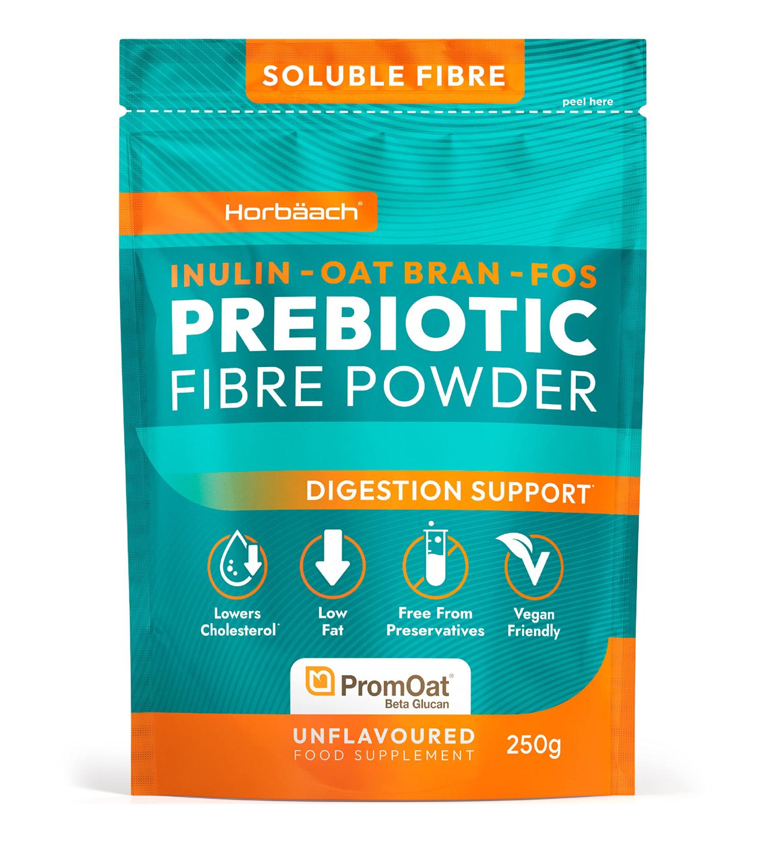 Prebiotic Fibre Supplement 250g | Gut Health Support Vegan Powder | FOS Inulin & Oat Bran Beta Glucans | Horbaach - Buy Online on SooperMarket.com
