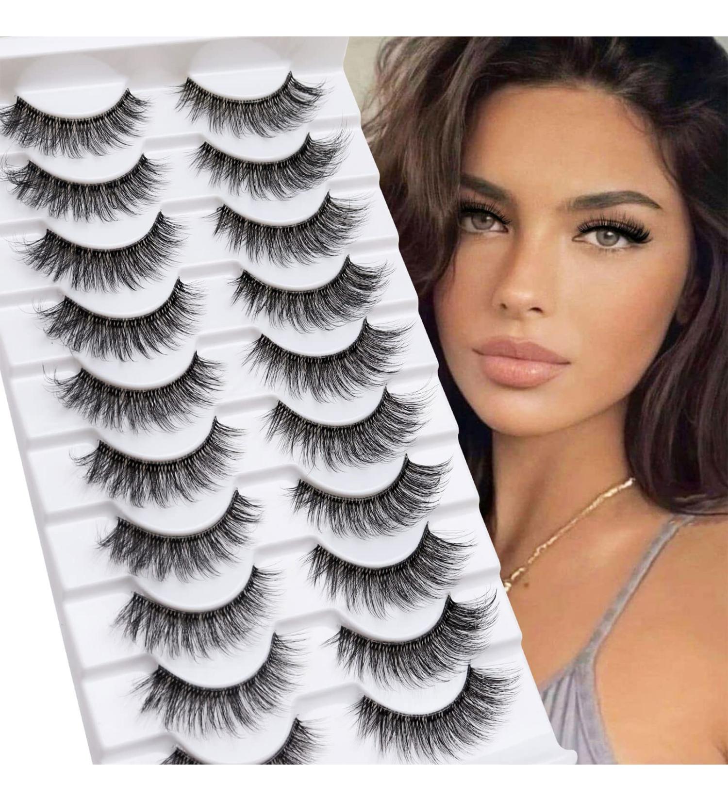 MilyBest 10 Pairs Asian Spiky Anime Mink Cat Eye False Eyelashes | Fluffy Wispy Clear Band for Natural Look & Extensions Pack A-Chic - 18MM - Buy Online on SooperMarket.com