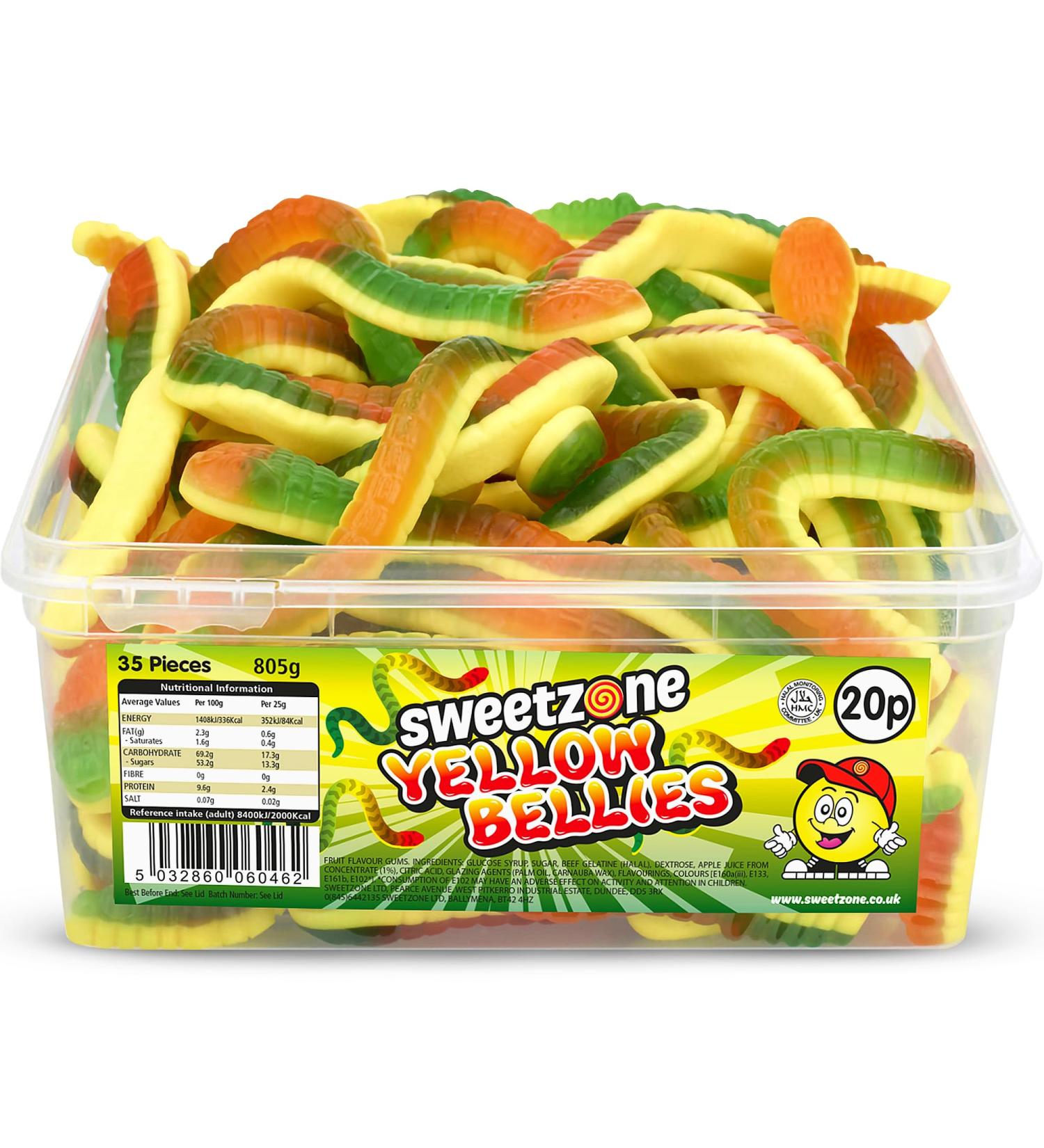 Sweetzone Yellow Belly Snakes Tub Filled With Gummy Snakes Snacks Fun For The Entire Family | 742g of Yellow Bellies Halal Jelly Sweets | Experience The Taste of a Mixed Fruit Yellow Belly Treat - Buy Online on SooperMarket.com