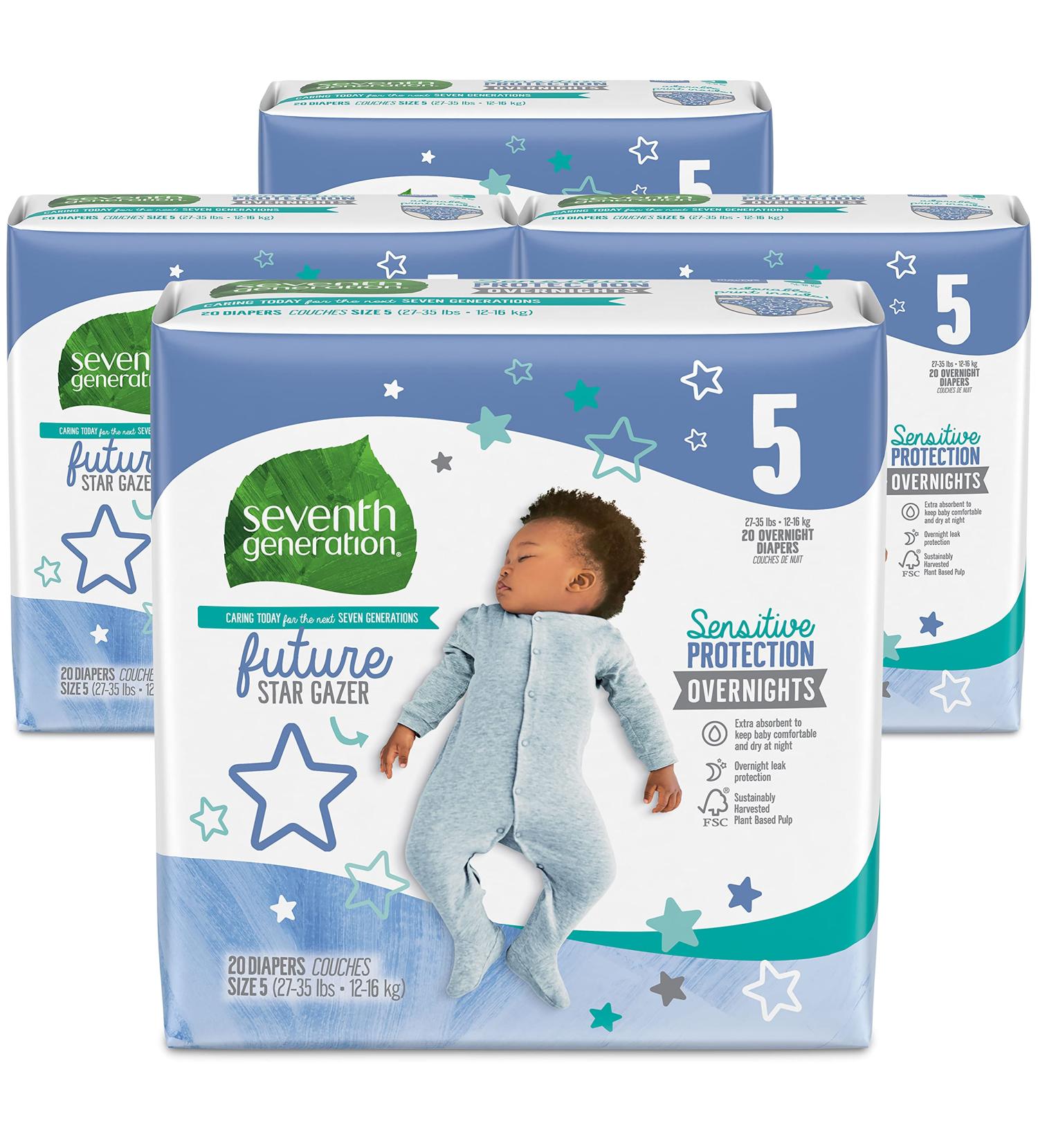 Seventh Generation Baby Overnight Diapers Stage 5 - 4 Packs, 20 Count Each - Buy Online on SooperMarket.com