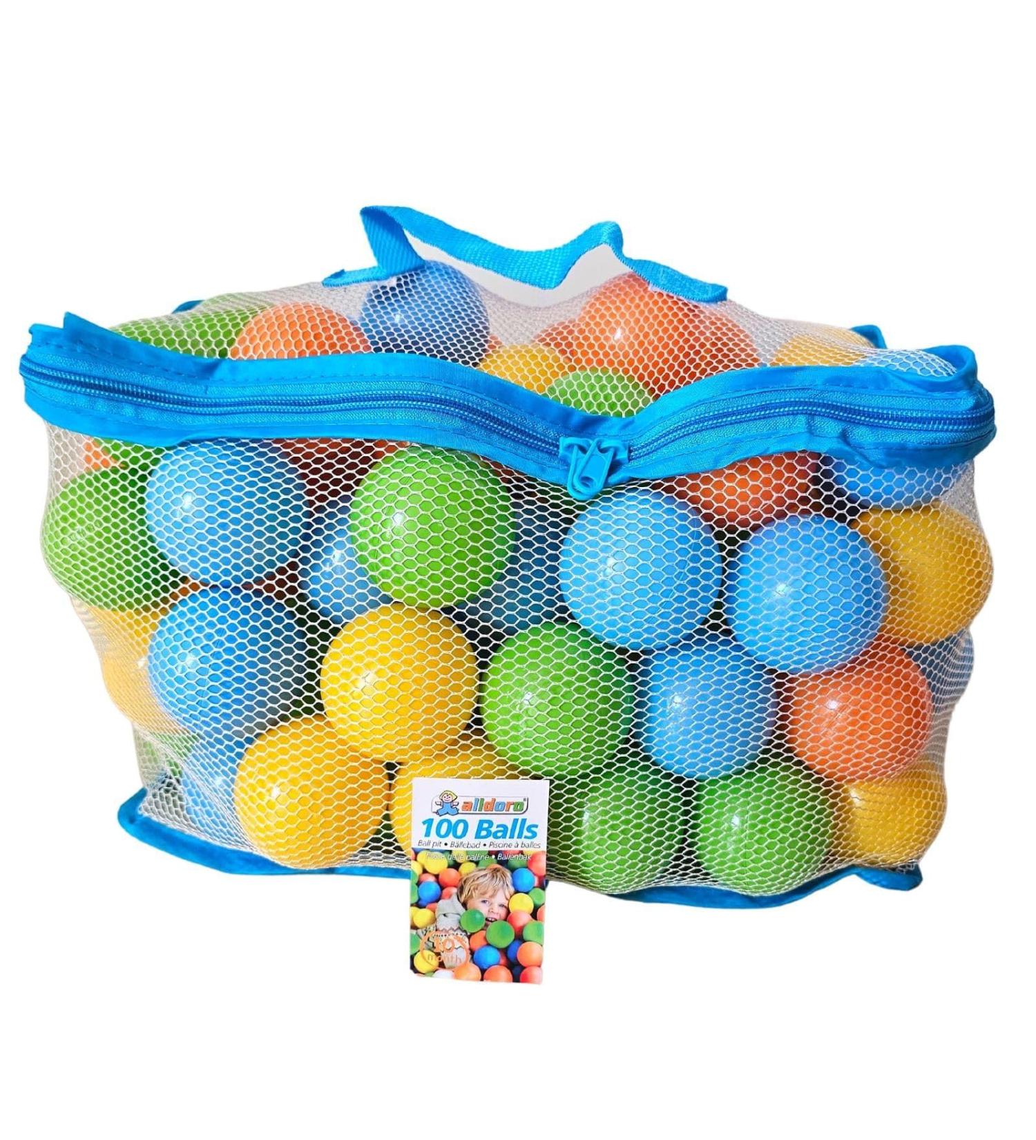 Alldoro 60382 100 Colorful Plastic Balls for Toddler Ball Pit - 6 cm Diameter with Mesh Carrying Bag - International Shipping Available - Buy Online on SooperMarket.com