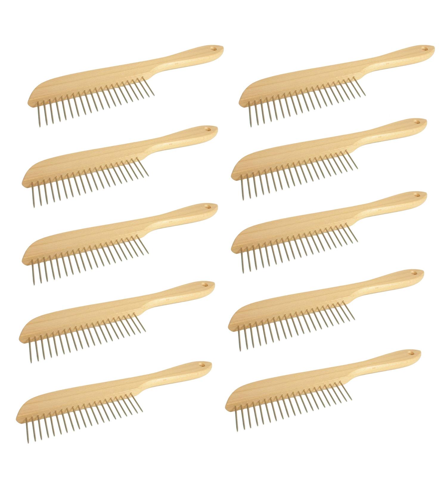 GWS Premium Dog Comb - Beech Wood Stable Fur Brush with 20 Nickel-Plated Steel Nails | 10-Pack for Efficient Grooming - Buy Online on SooperMarket.com