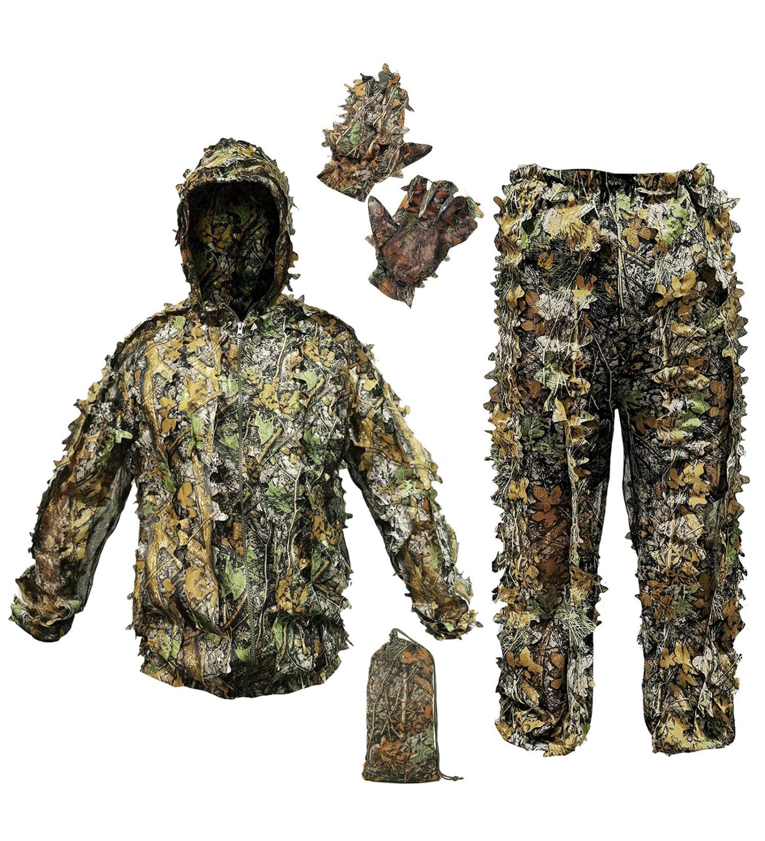 ANYDKE Ghillie Suit Camouflage Hunting Suits - Lightweight Breathable 3D Leaf Camo Clothing for Jungle Shooting, Airsoft, Photography - Fits 5.9-6.2ft Tall - Ideal for Outdoor Activities and Halloween - Buy Online on SooperMarket.com