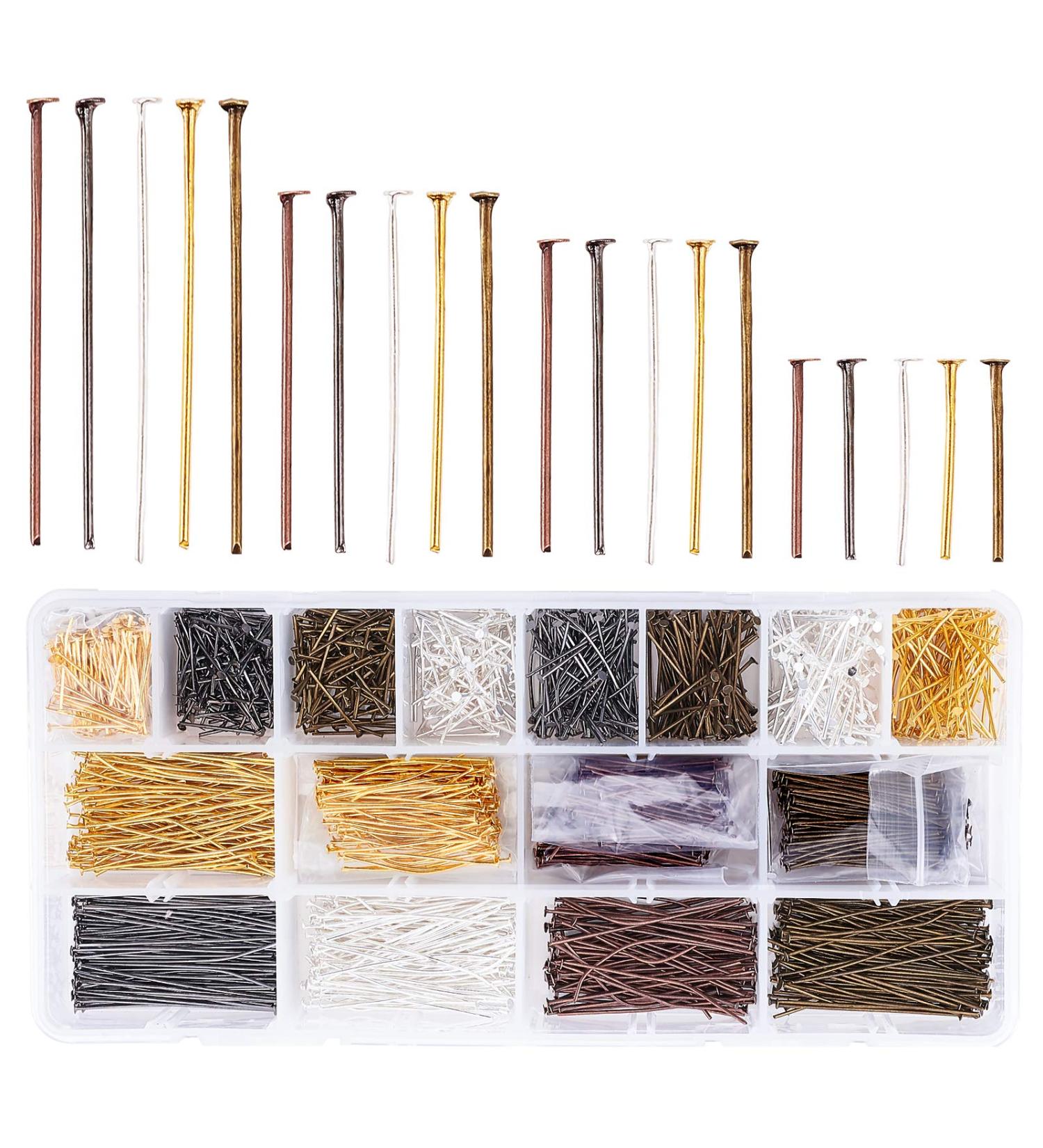 PandaHall 2000pcs Jewelry Head Pins - Iron Flat Head Beading Pins for DIY Earrings & Bracelets - 5 Colors, 0.78/1.18/1.37/1.81 Inch - Buy Online on SooperMarket.com