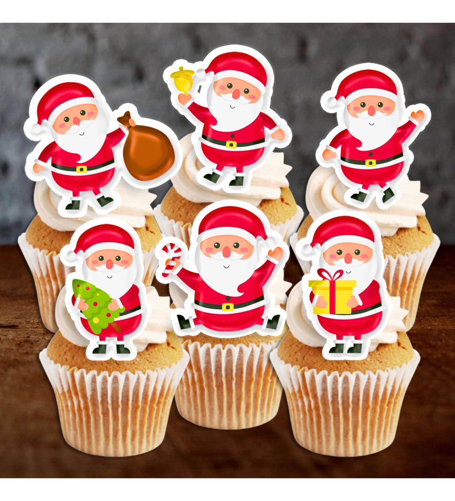 PRECUT Christmas Santa Cupcake Toppers Edible Santa Cake Decorations Christmas Decorations Santa Cake Topper (12) - Buy Online on SooperMarket.com