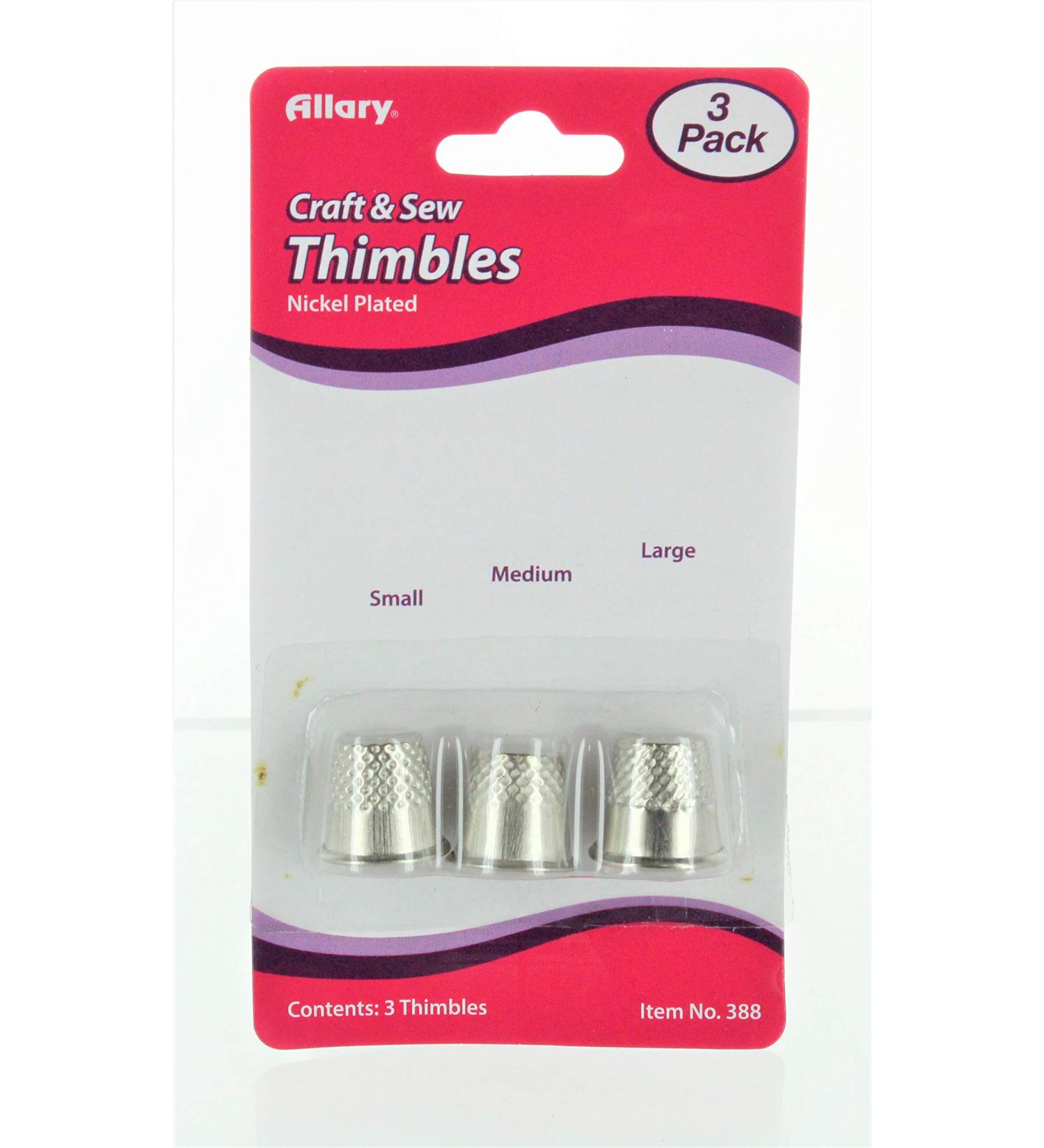 Allary Craft & Sew ASSORTED THIMBLES Pack Small Medium & Large Sizes (1 of Each Size) (NICKEL PLATED Metal Thimbles)