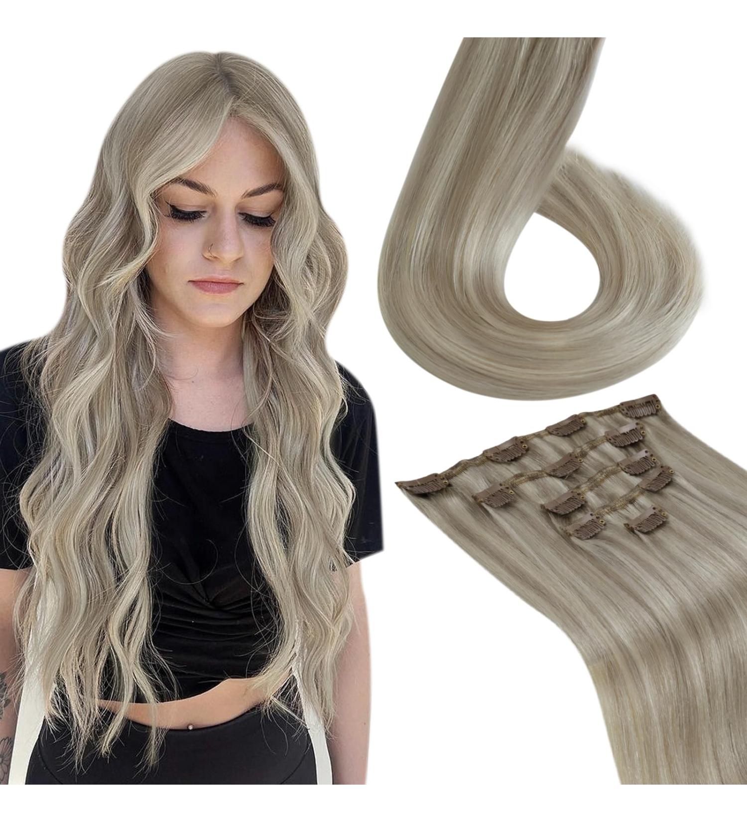 Buy Laavoo Clip-In Real Hair Extensions - Double Golden Blond Highlights - 105g 7pcs #16/24 - Smooth & Natural Look - Buy Online on SooperMarket.com