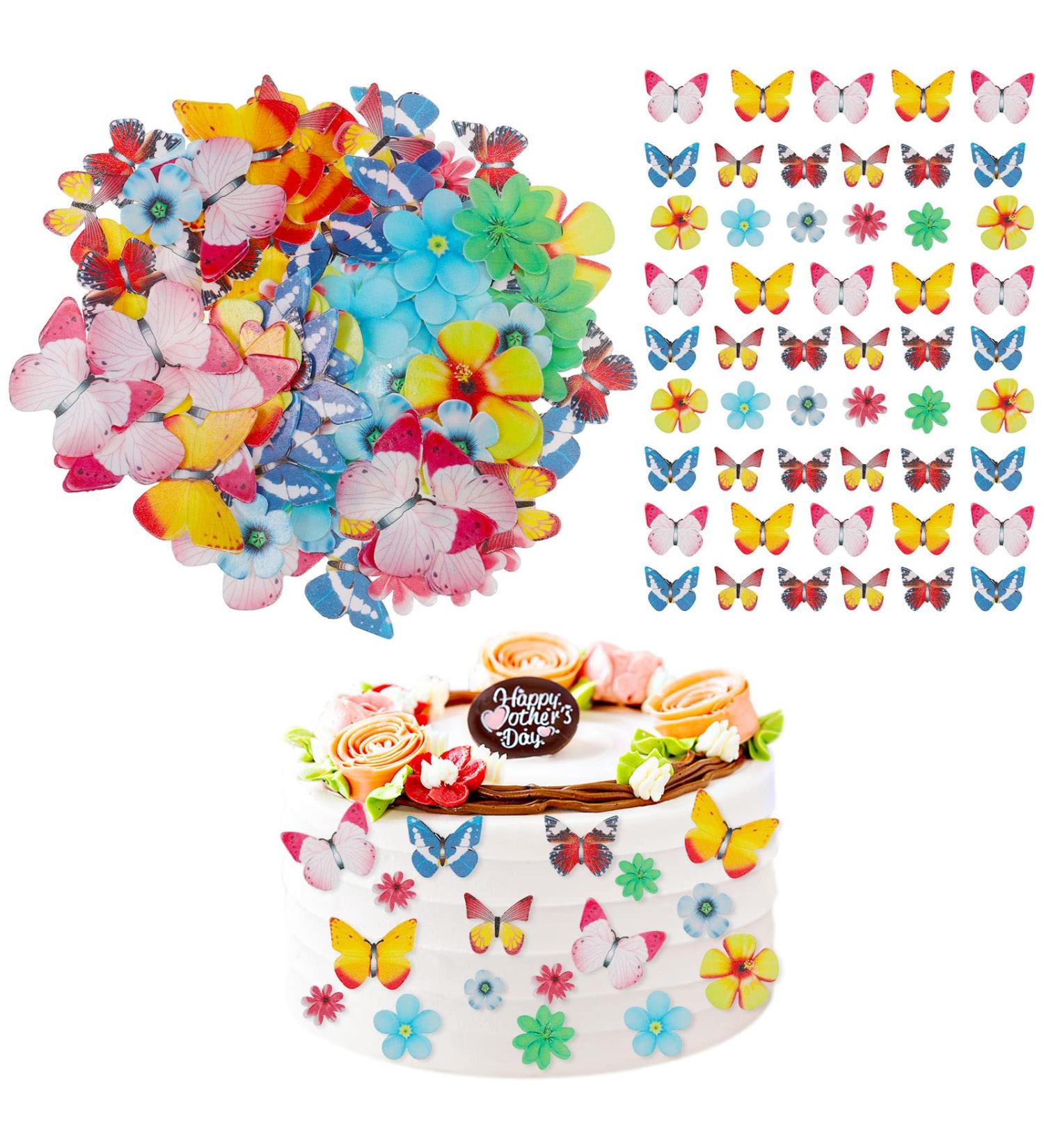 Caromoriber House 100 Pack Edible Butterfly Cupcake Toppers Wafer Paper Cake Dessert Toppers Edible Flowers and Butterflies for Cakes 3D Cake Butterfly Topper for for Birthday Party - Buy Online on SooperMarket.com