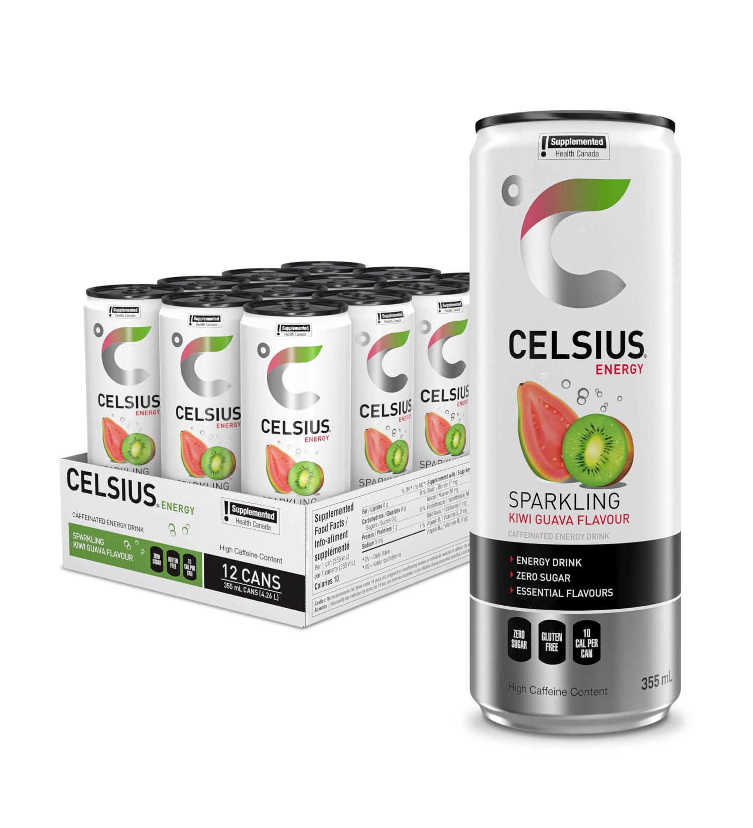 CELSIUS Sparkling Kiwi Guava Zero Sugar Energy Drink 335ml (Pack of 12) - Buy Online on SooperMarket.com