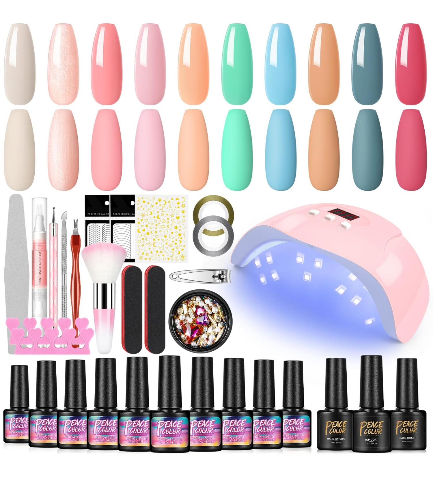 PECECOLOR GELNEAGE SET - 10 Colors UV Nail Polish with 36W UV Lamp | Complete Gel Nail Starter Set for Beginners - Base & Top Coat Included - Buy Online on SooperMarket.com