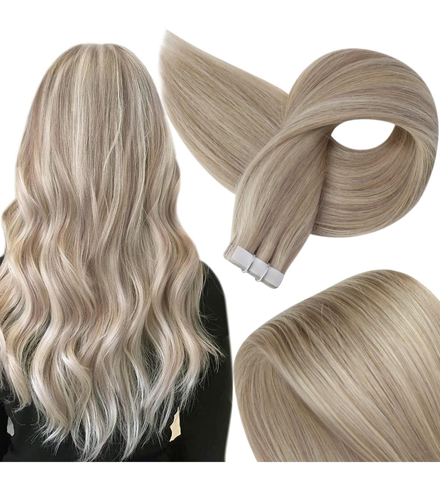 Fshine 20 Remy Human Hair Tape in Extensions 20 Inch - Highlighted Color 18 Ash Blonde and 22 Light Blonde - 20 Pieces 50 Gram Adhesive Tape Hair - #18/22(P18/613) - Buy Online on SooperMarket.com