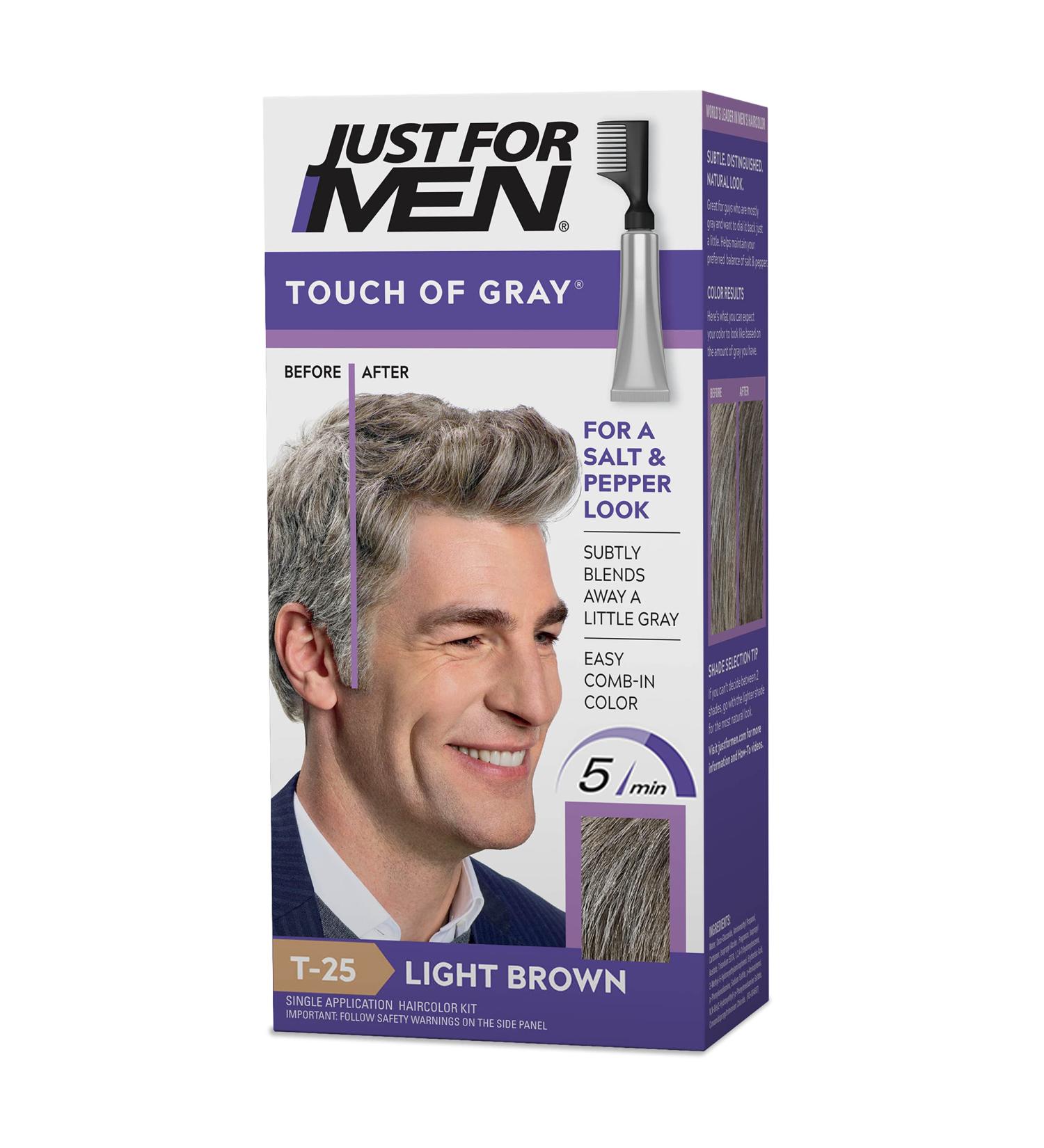 Just For Men Touch of Gray Hair Color Kit - Light Brown T-25 | Easy Application with Comb Applicator | Achieve a Salt and Pepper Look | 1 Pack - Buy Online on SooperMarket.com