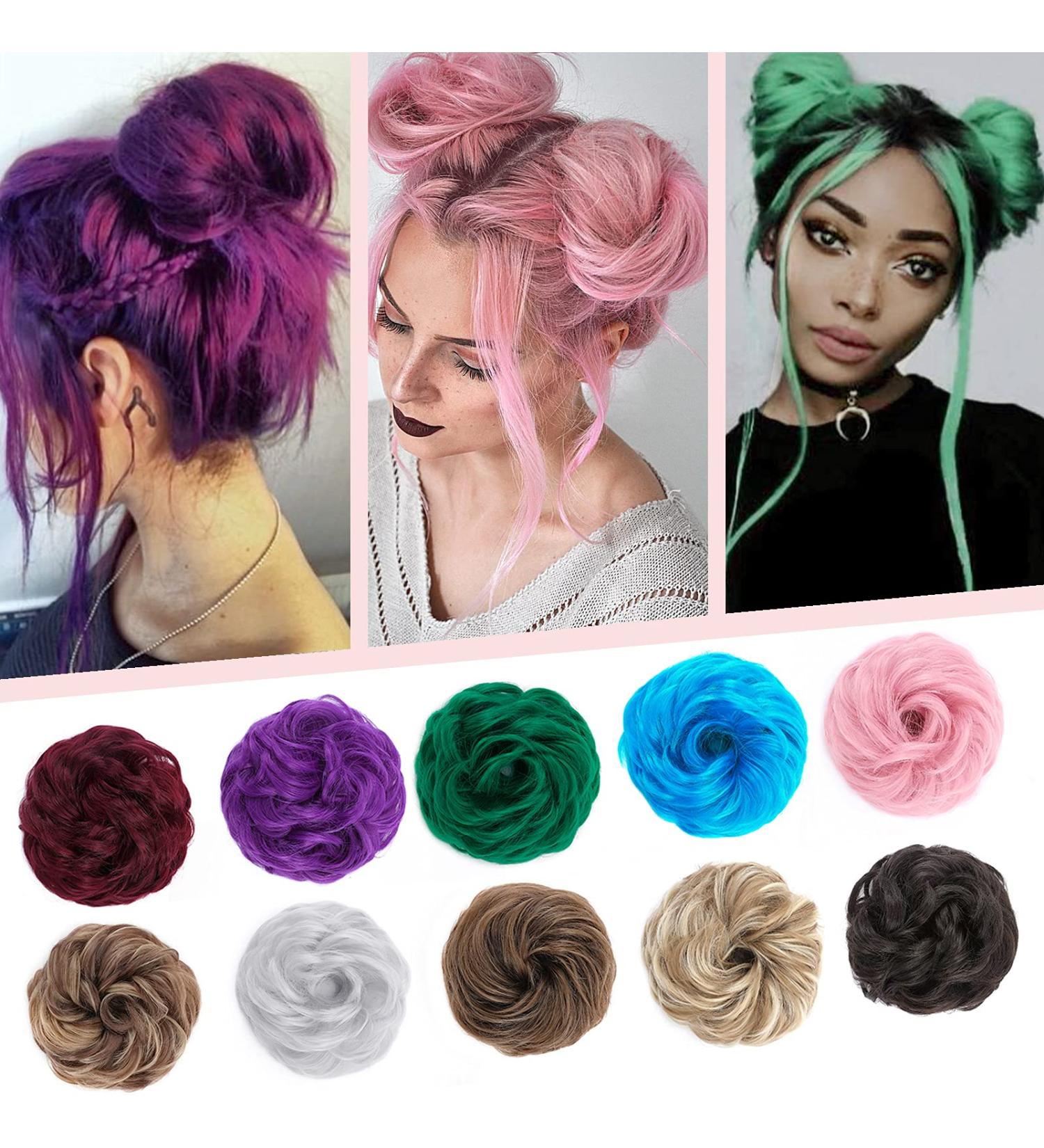 Synthetic Hair Bun Extension - Pink Scrunchie 45g - Messy Updo Ponytail for Women - Buy Online on SooperMarket.com