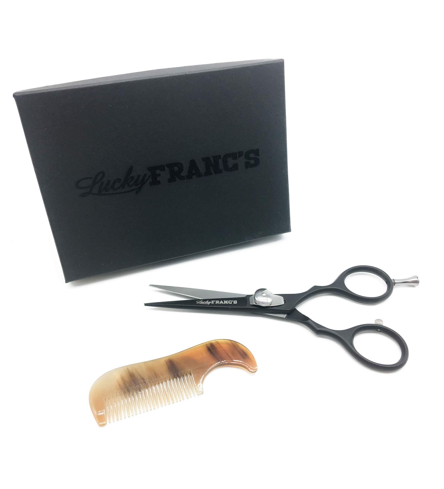 Lucky Franc's Beard Trimming Kit with Japanese Scissors and Ox Horn Combs for Men - Handmade Beard Care Set - Buy Online on SooperMarket.com