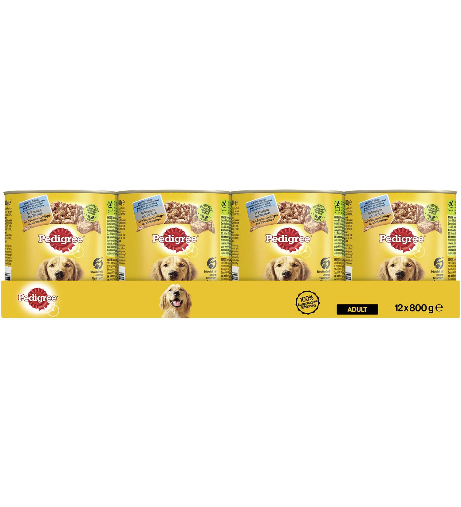 Pedigree dog food wet food with 3 varieties poultry in Pastete 12 cans (12 x 800g) 800 g (12 pack) 3 varieties poultry in pate