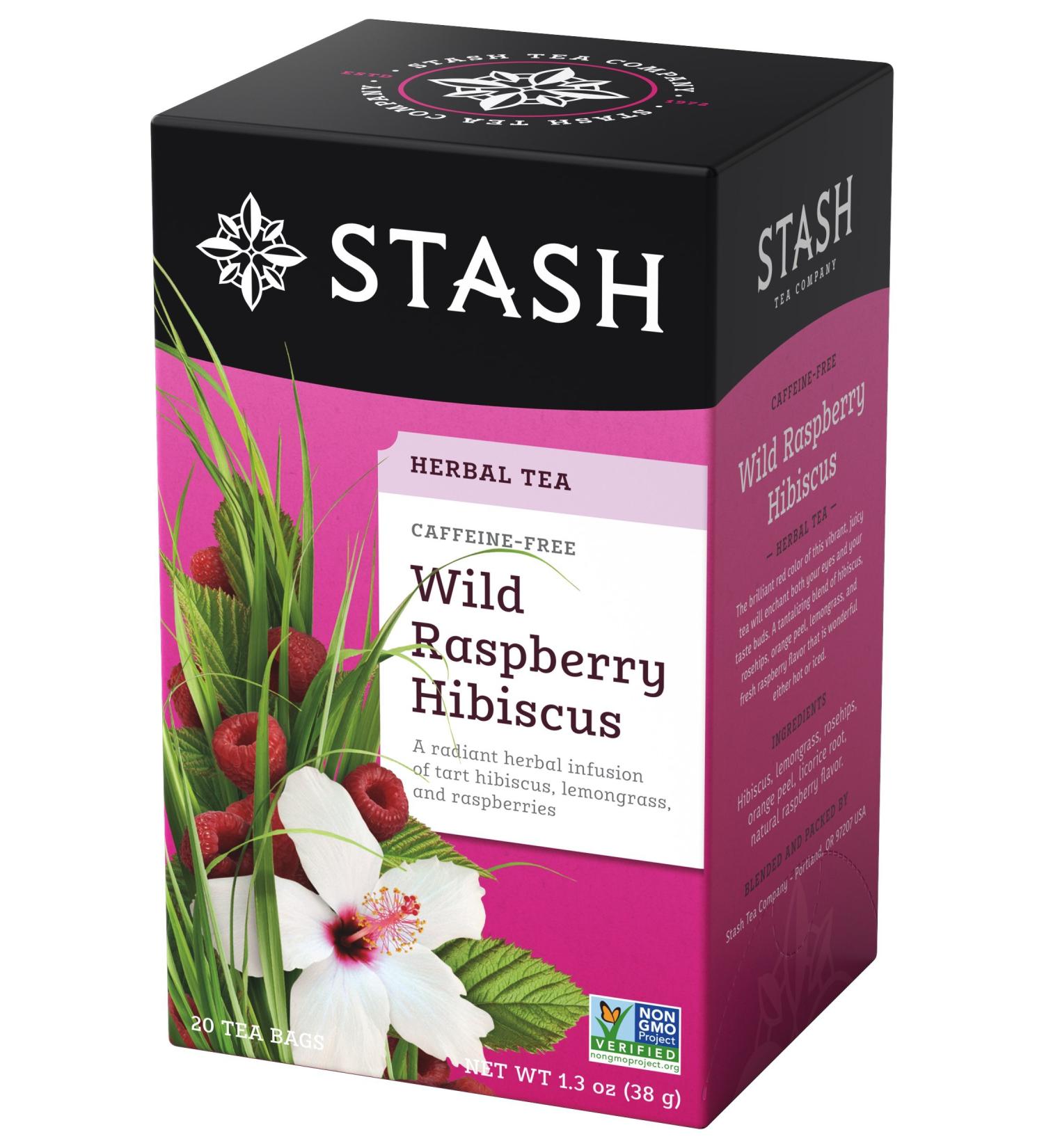 Stash Tea Wild Raspberry Hibiscus Herbal Tea Bags - 20 Count | Refreshing & Naturally Caffeine-Free - Buy Online on SooperMarket.com
