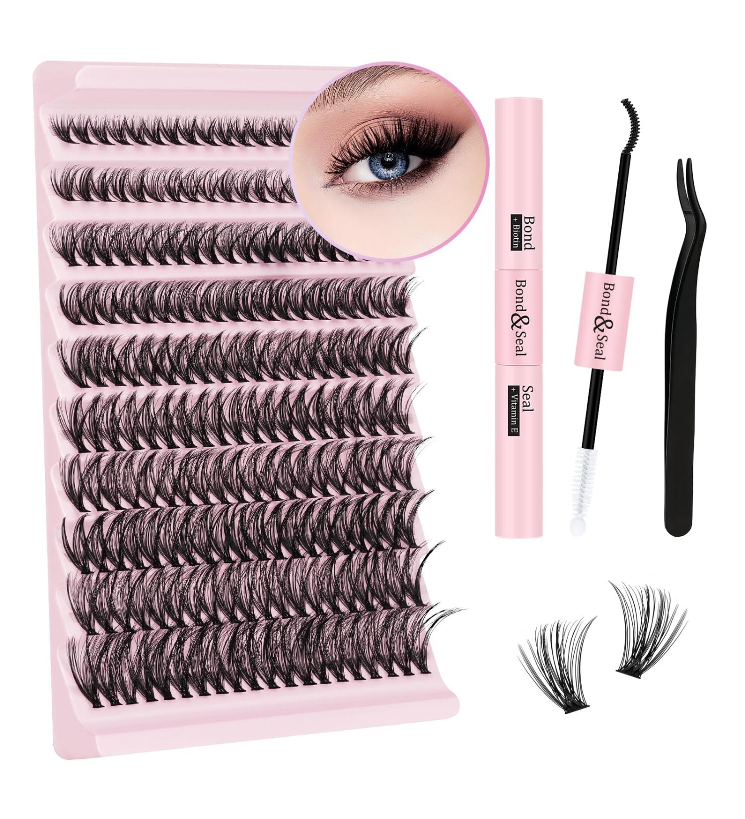 DIY Lash Extension Kit with D Curl Cluster Lashes for Home - Lash Bond, Seal, and Applicator Tool Included - Individual Eyelashes - B&Q - 1 Pack - Buy Online on SooperMarket.com