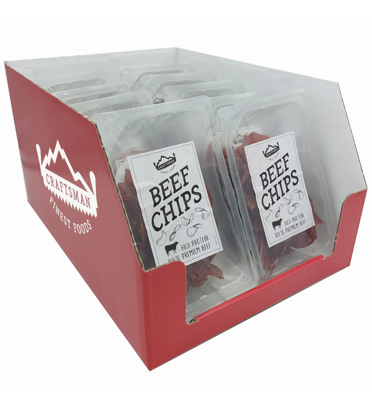 Craftsman Beef Chips - 100% Beef Jerky | Protein-Rich Gluten-Free Snack | Crispy Wafer-Thin Smoked Beef | Perfect for Parties | 10 Pack Display (300g) - Buy Online on SooperMarket.com