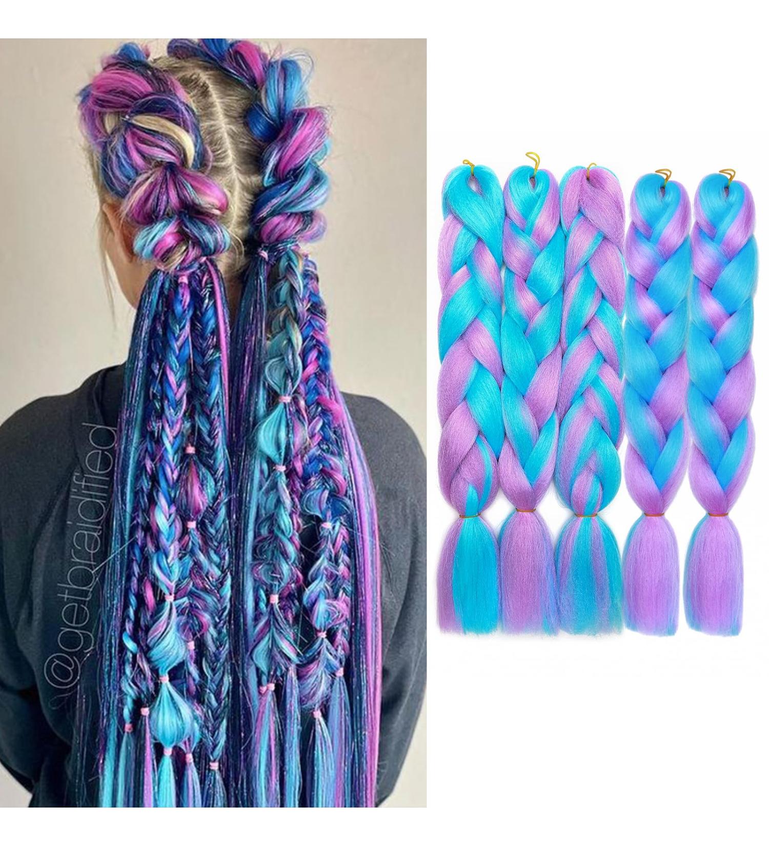Tess Braids Extensions 60cm - Light Purple/Blue Jumbo Kanecalon 5 Pack | 100g Ombre Hair Braids for Box Braids - Buy Online on SooperMarket.com