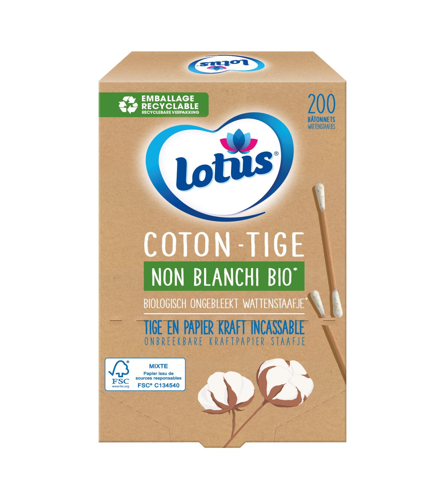 Lotus cotton swabs made of paper and cotton not white organic box of 200 sticks