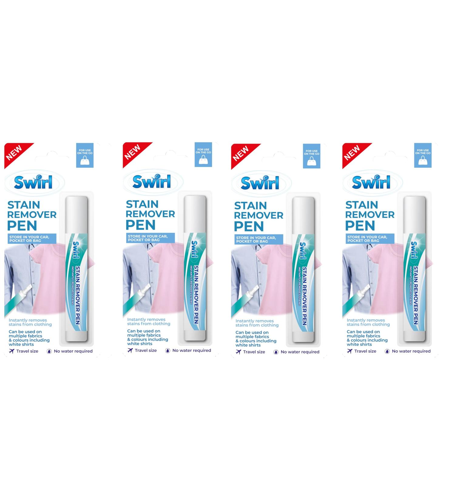 Pack of 4 Stain Remover Pen 10ml | On-the-Go Stain Solution for Coloured and White Fabrics by Swirl