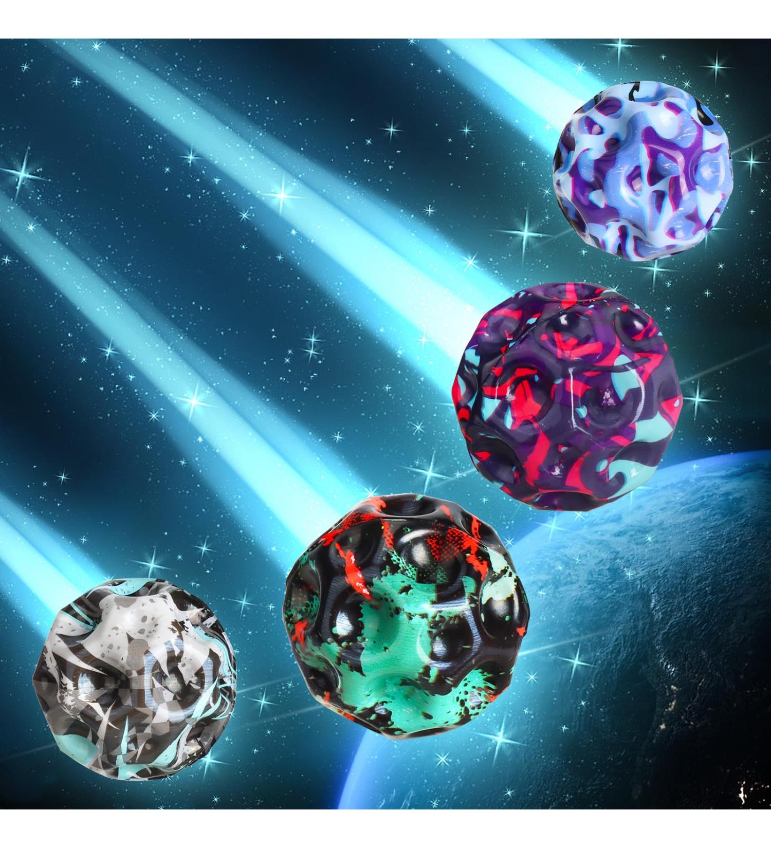 Astro Jump Ball Set - 4 Moon Bouncy Balls for Kids | Space Theme 7cm High Jump Rubber Balls | Perfect Gift for Children - Buy Online on SooperMarket.com