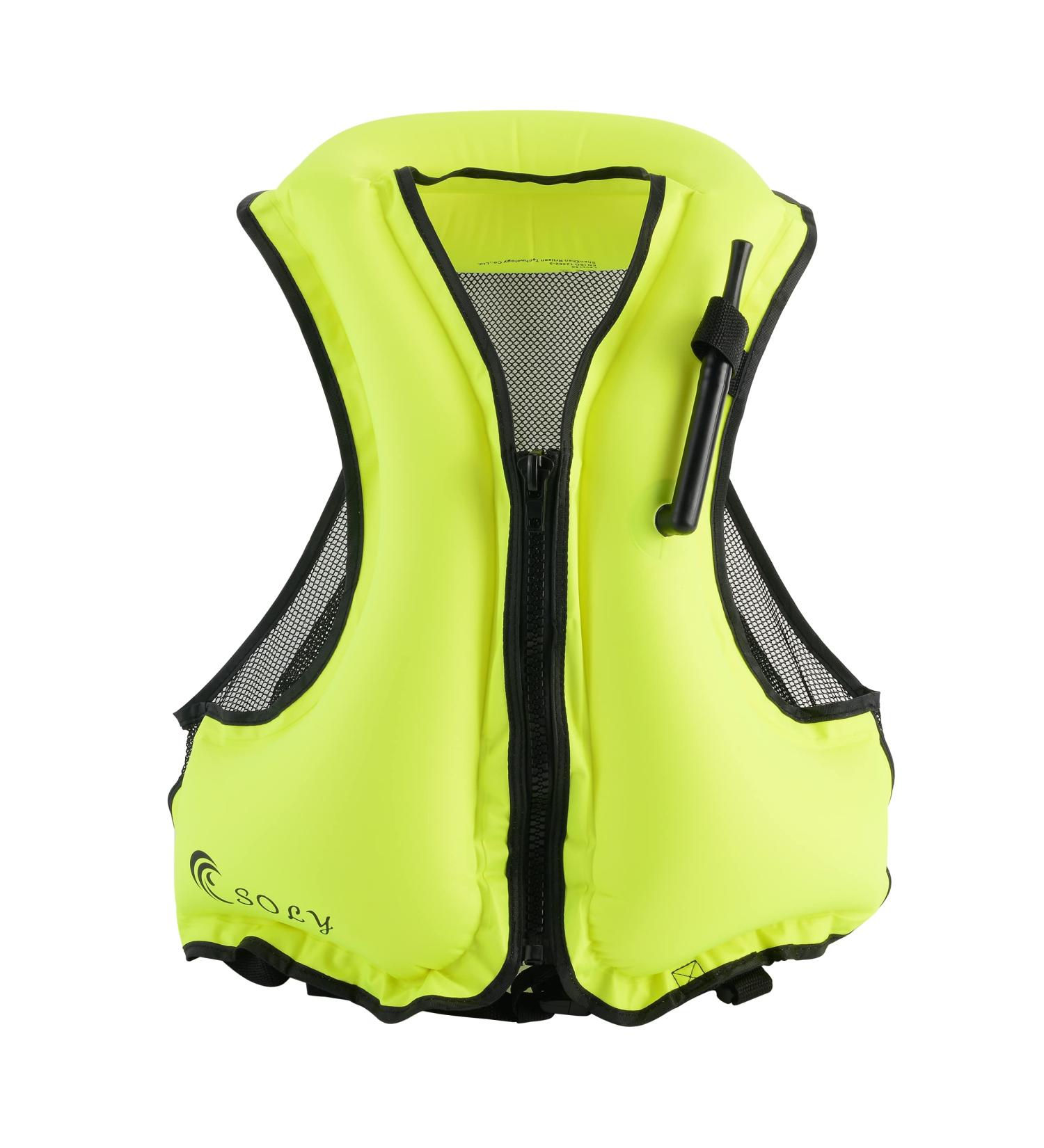 SOLY Inflatable Snorkel Vest Adult  Snorkel Life Vest Adjustable Snorkeling Gear for Adults Water Sports Safety Neon Green 51X61CM - Buy Online on SooperMarket.com