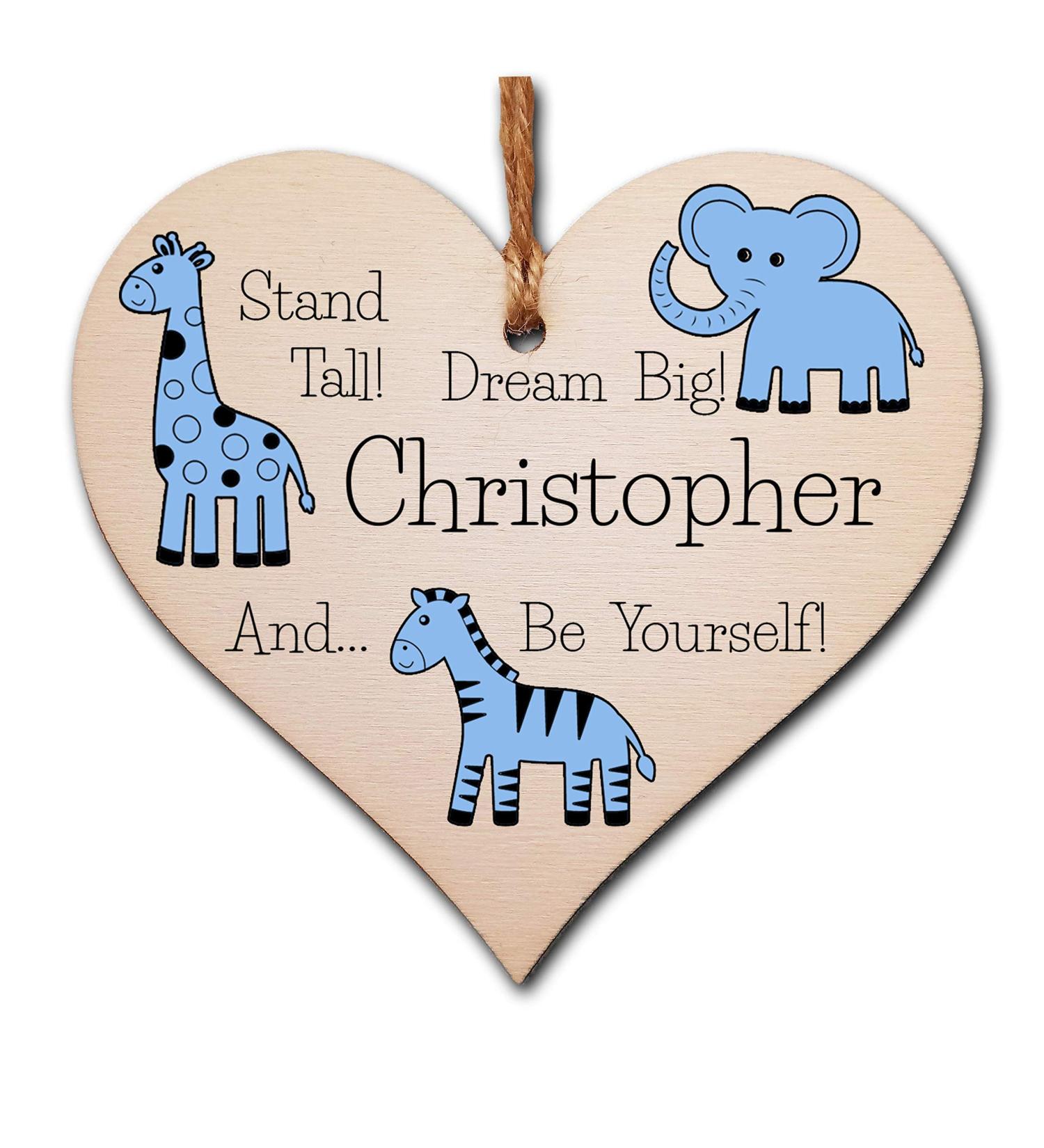 Personalised Wooden Hanging Heart Plaque - Be Brave Dream Big | Blue Safari Animals | New Baby Gift - Buy Online on SooperMarket.com