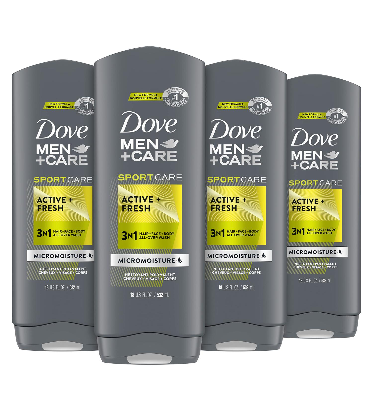 Dove Men+Care SportCare 2-in-1 Body and Face Wash, 18 Fl Oz (Pack of 4) - Cleanses and Nourishes Skin, Removes Bacteria for Fresh Clean Skin - Buy Online on SooperMarket.com