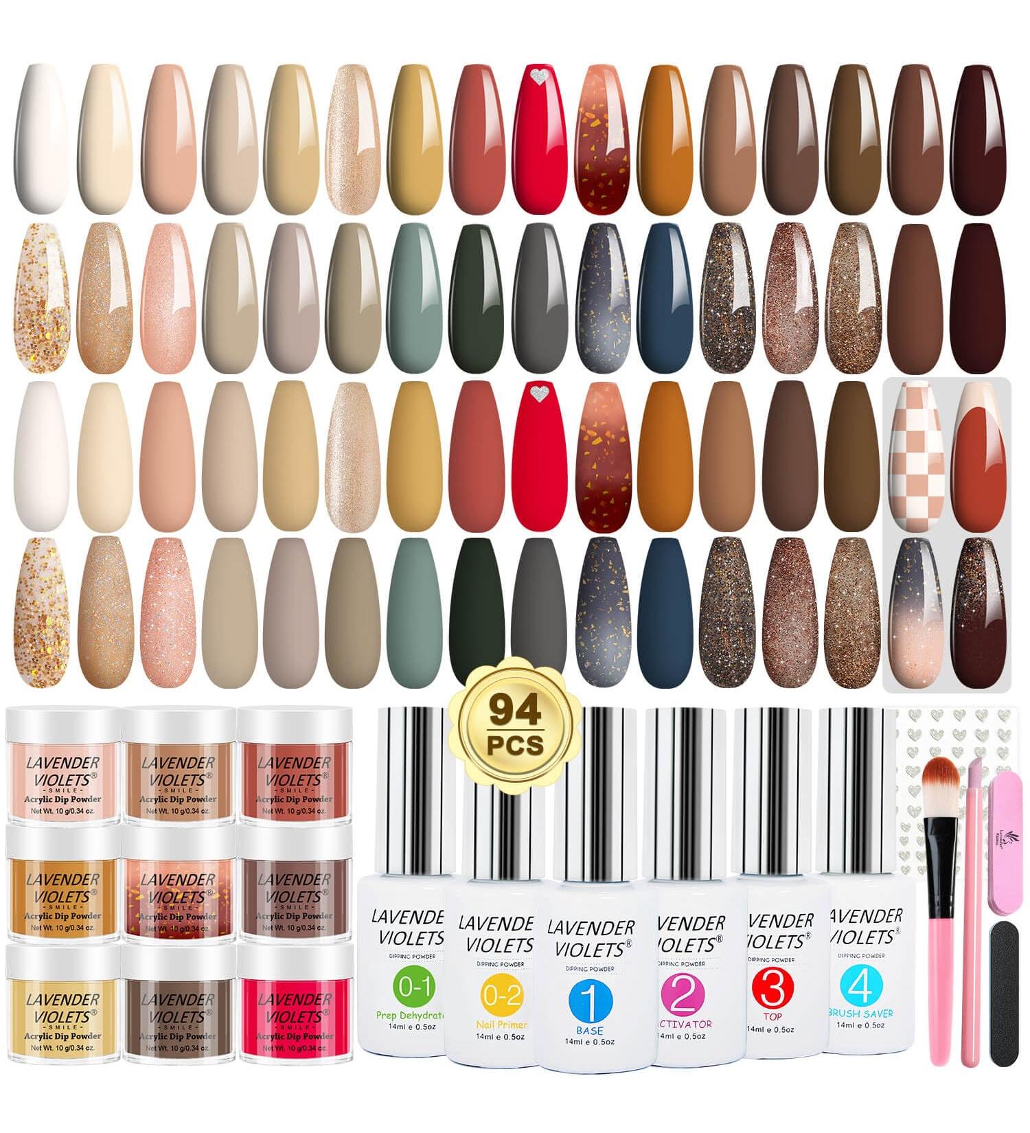 Lavender Violets Dip Powder Nail Kit 30 Colors Morandi Misty Glitter Skin Nude Gold Brown Sage Green Acrylic Liquid Set Base Top Coat Activator Brush Saver with Sticker Manicure Starter B704 - Buy Online on SooperMarket.com