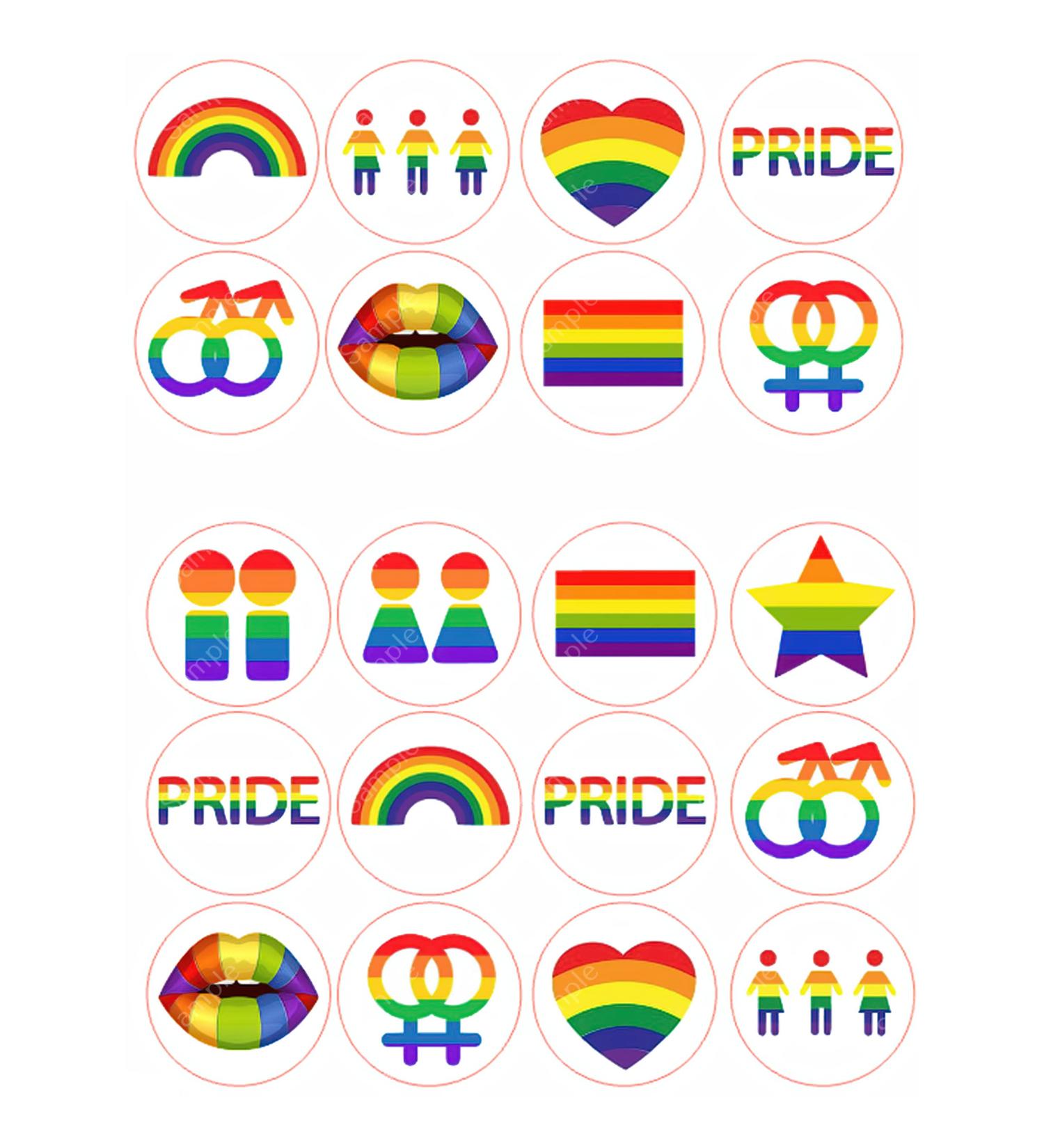 20 x Pre-Cut LGBT Gay Pride Round Edible Wafer Cupcake Toppers Cake Decoration #1