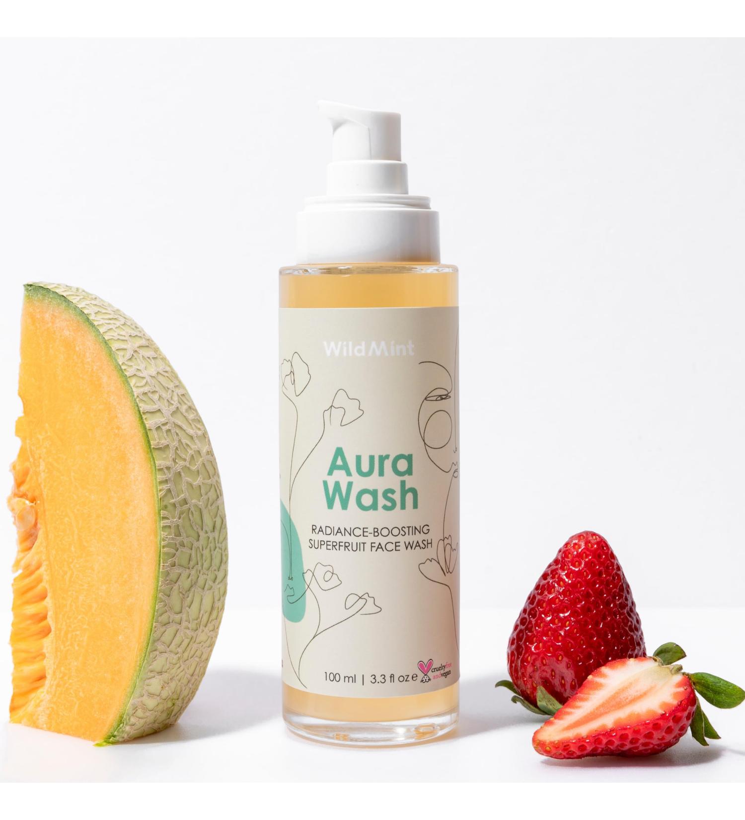 WildMint Aura Wash Natural Face Cleanser | Brightening & Healing Gentle Face Wash for Acne Hormonal Breakouts Dark Spots Hyperpigmentation Oily Skin | UK Made Vegan & Cruelty-Free Skincare | 100ml - Buy Online on SooperMarket.com